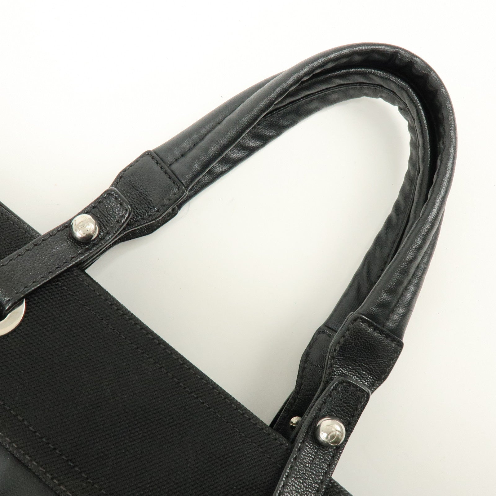 CHANEL PVC Canvas Leather Paris Biarritz MM Tote Hand Bag A34209