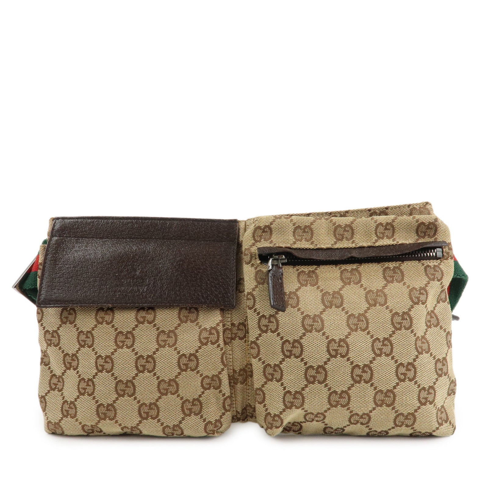 GUCCI GG Canvas Leather Waist Bag Crossbody Bag Beige Brown 28566 Used