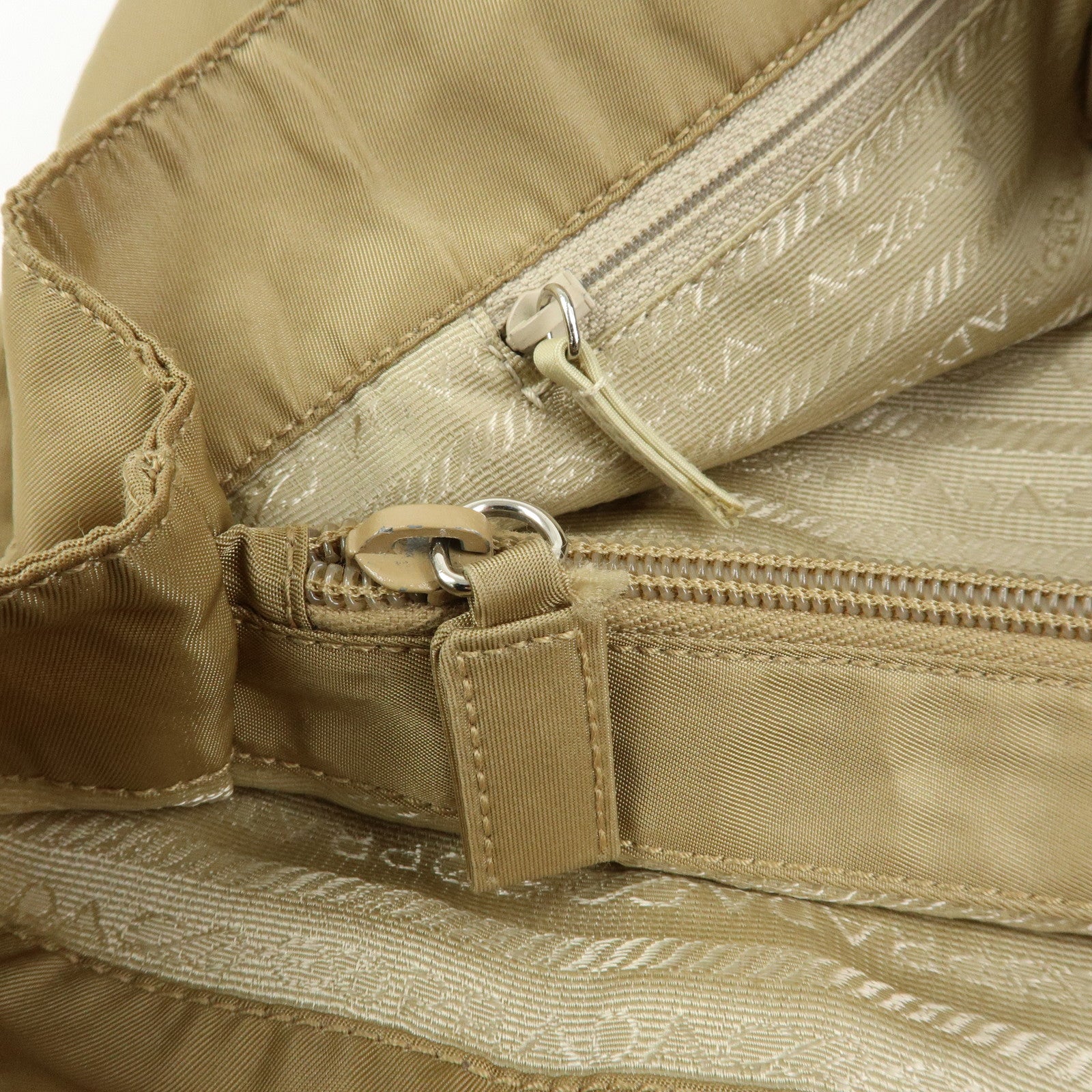 PRADA Triangle Logo Nylon Tote Bag Hand Bag Khaki Beige Brown