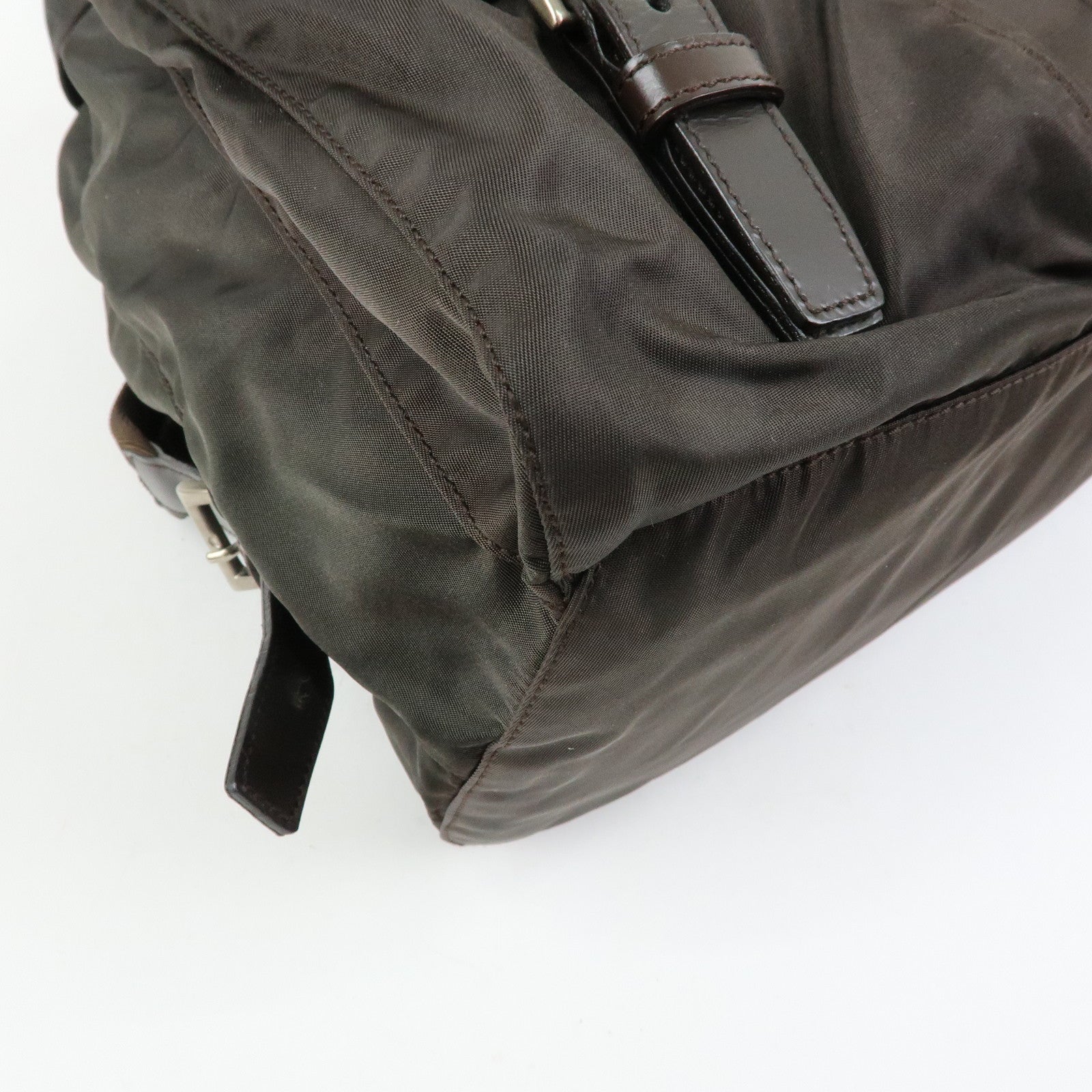 PRADA Triangle Logo Nylon Leather Backpack Rucksack Brown B2811