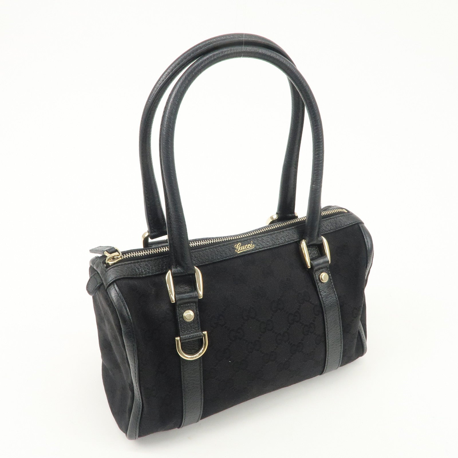 GUCCI Abbey GG Canvas Leather Boston Bag Hand Bag Black 130942 Used