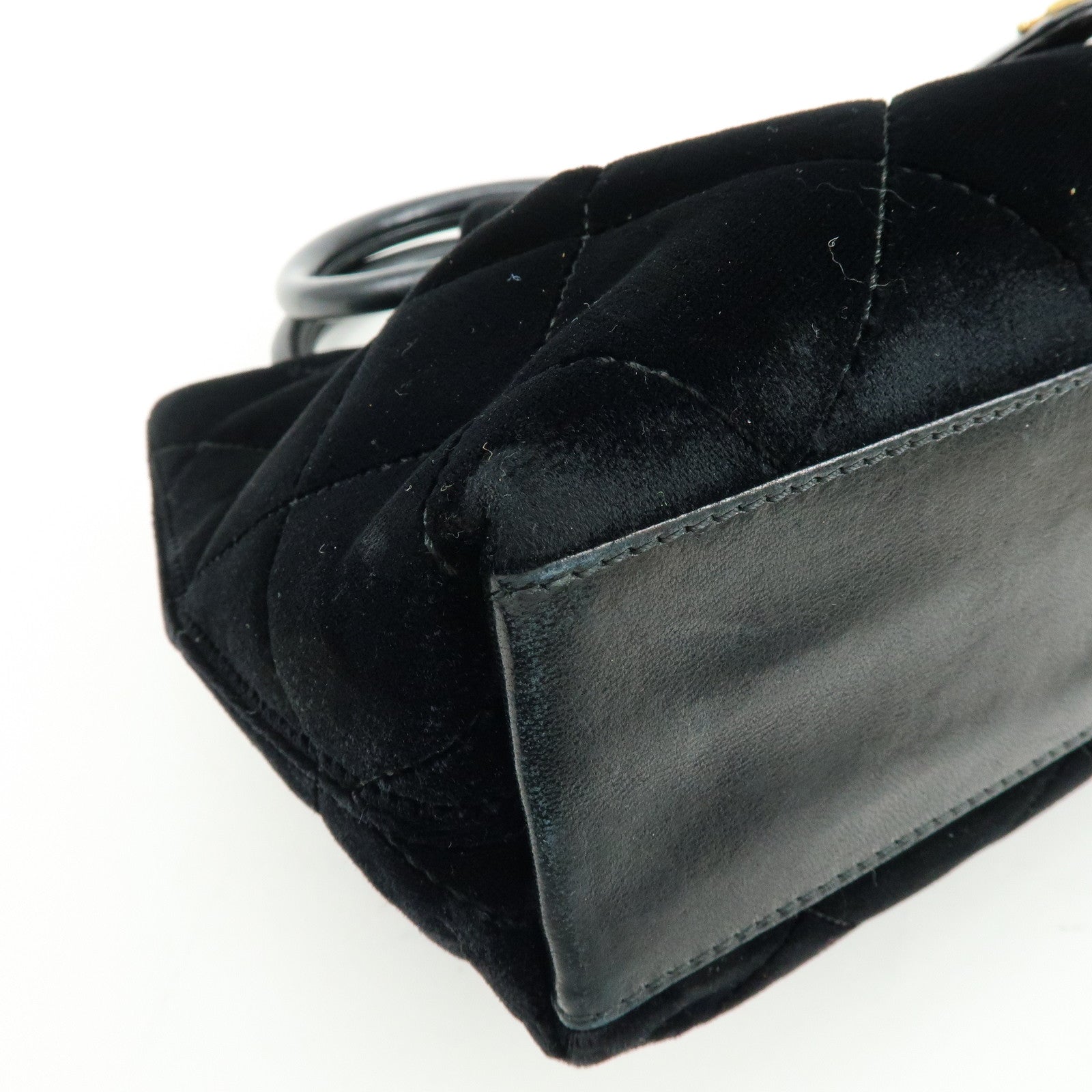 CHANEL Matelasse Circle Handle COCO Mark Velvet Lambskin Hand Bag