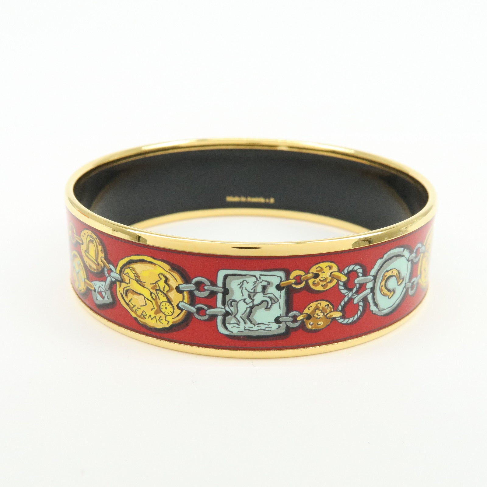 HERMES Email GM Bangle Gold Plated Bracelet Red