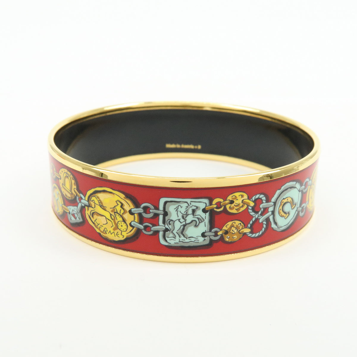 HERMES Email GM Bangle Gold Plated Bracelet Red