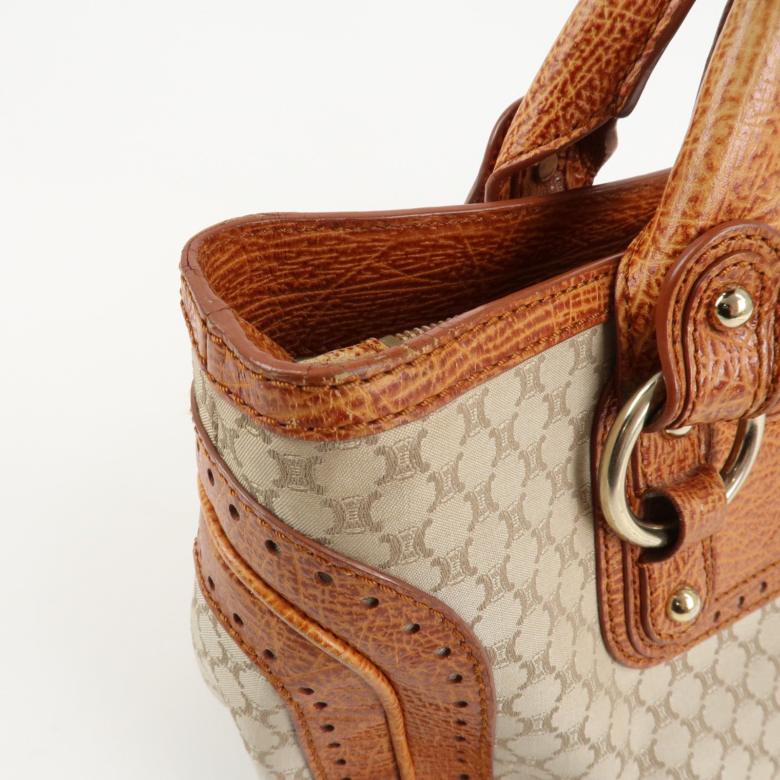 CELINE Macadam Canvas Leather Boogie Bag Hand Bag Beige Brown Used