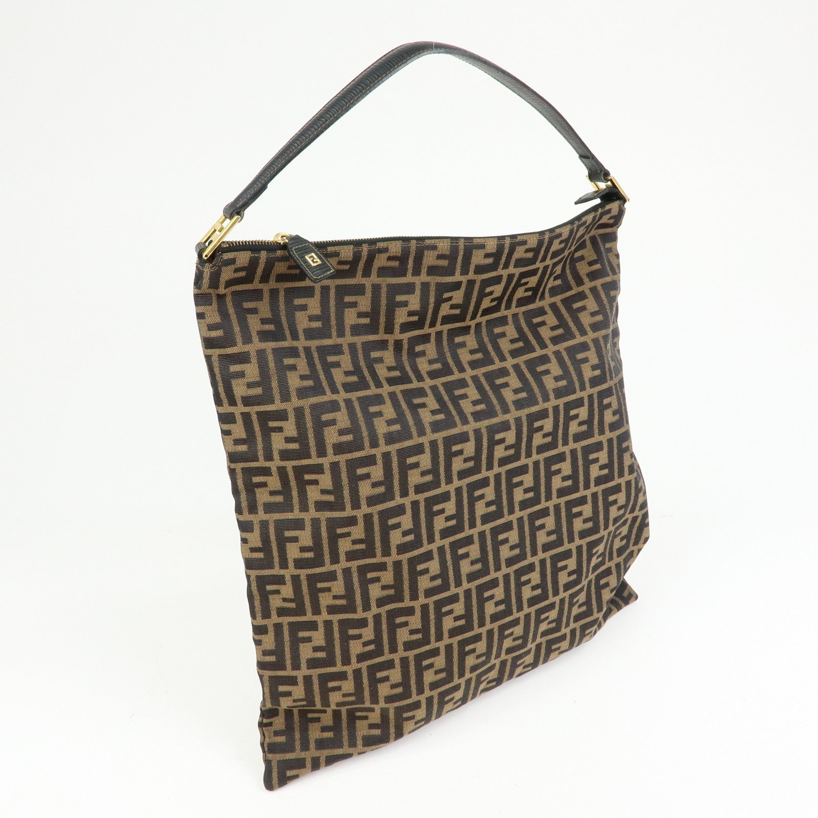 FENDI Zucca Canvas Leather Shoulder Bag Hand Bag Brown Black