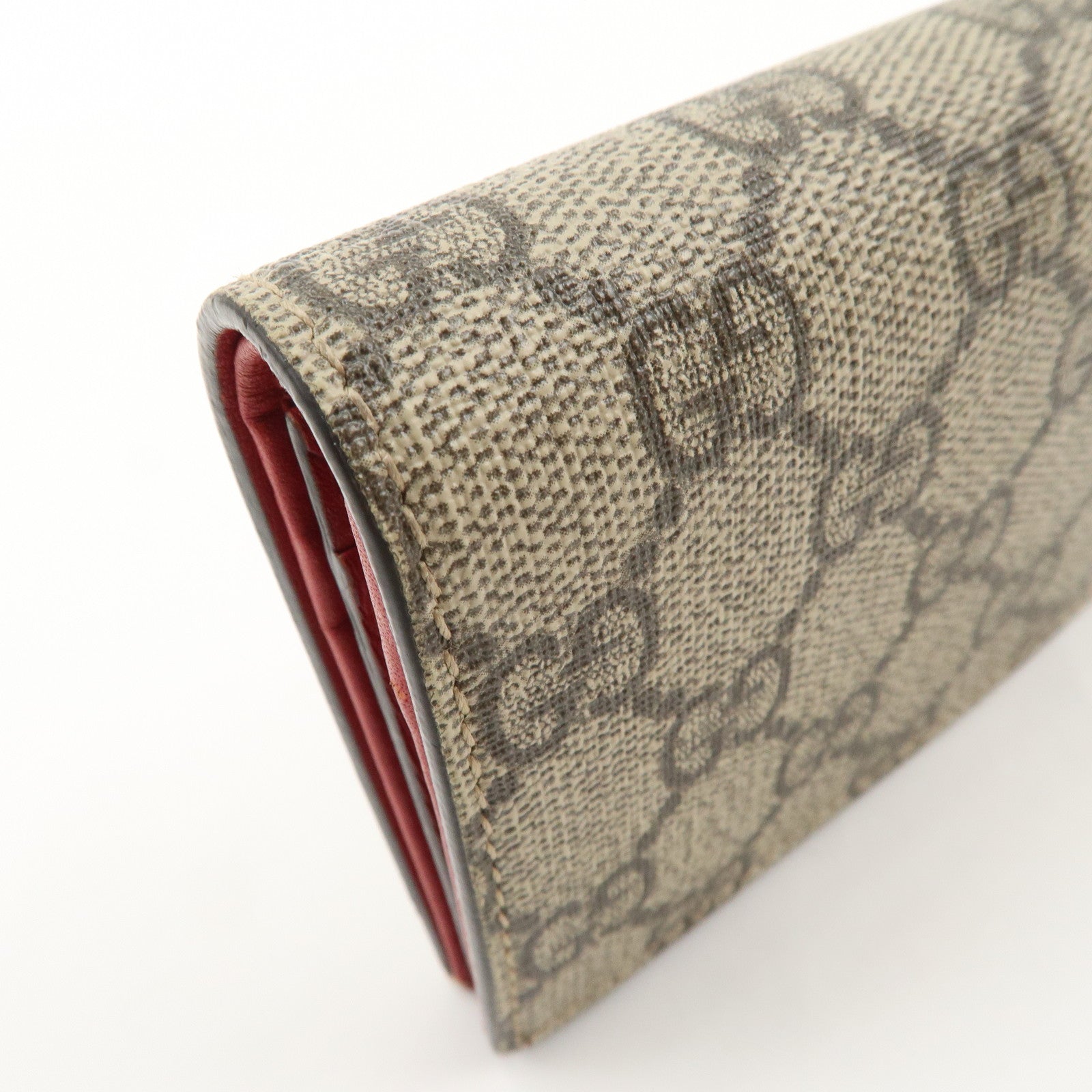 GUCCI Interlocking G GG Supreme Cherry Compact Wallet Beige Red 476050 Used