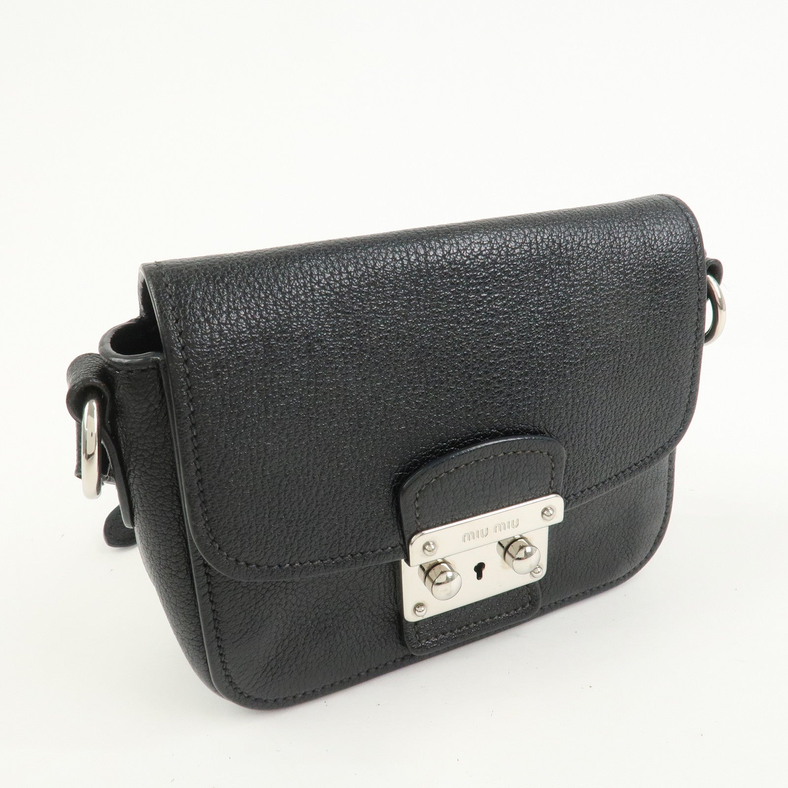 MIU MIU Madras Leather Shoulder Bag Black Silver RT0638