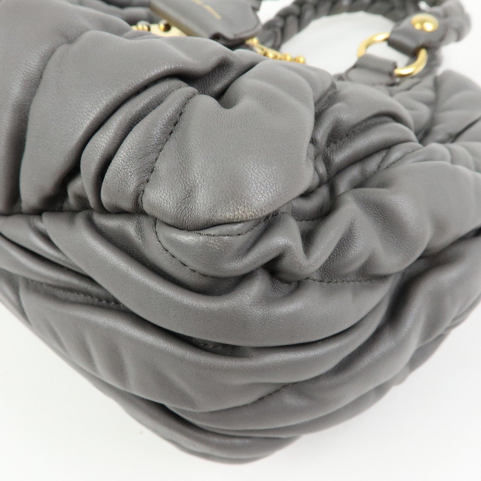 MIU MIU Matelasse Nappa Leather Hand Bag Gray RN0473
