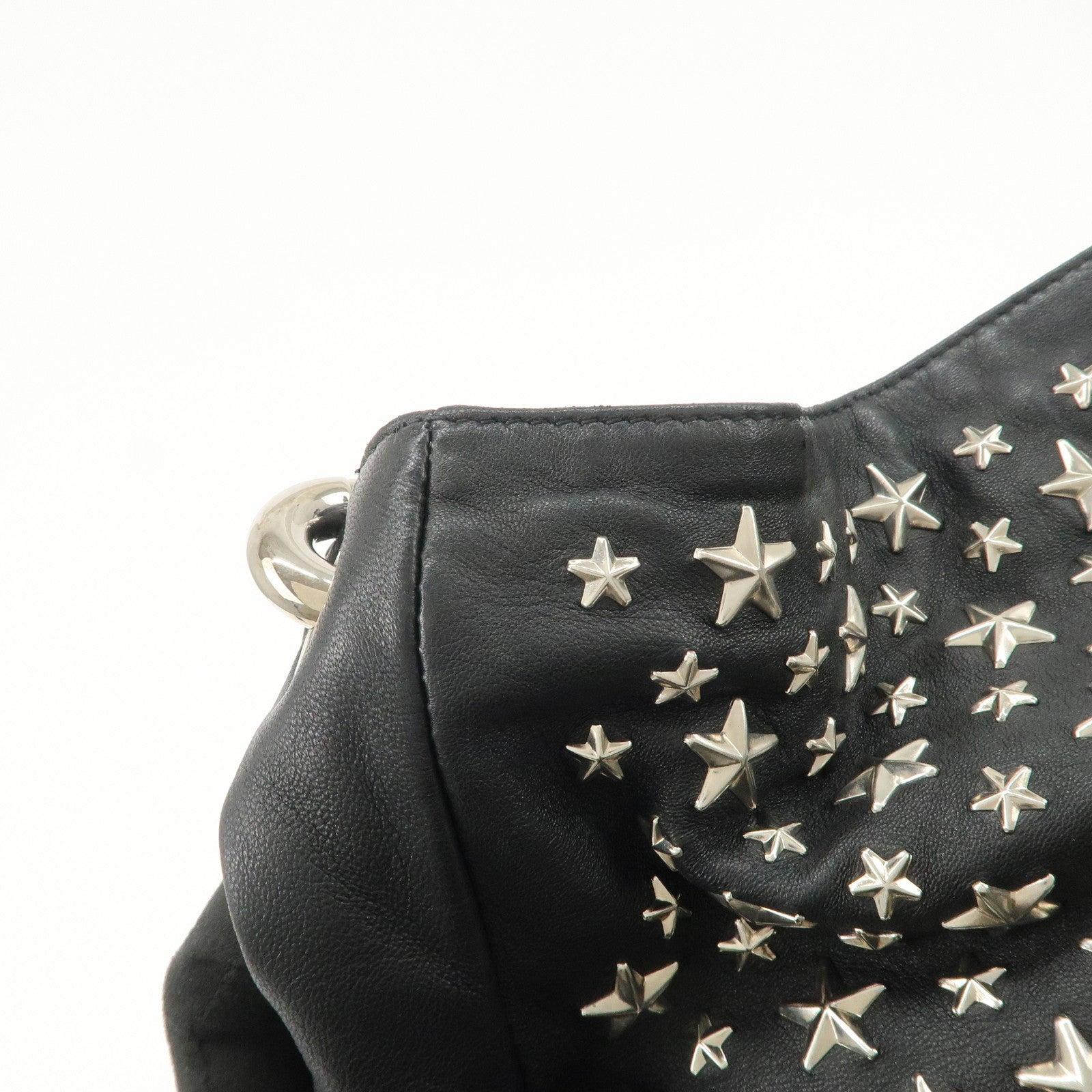 JIMMY CHOO Sky Bag Studs Leather Shoulder Bag Black