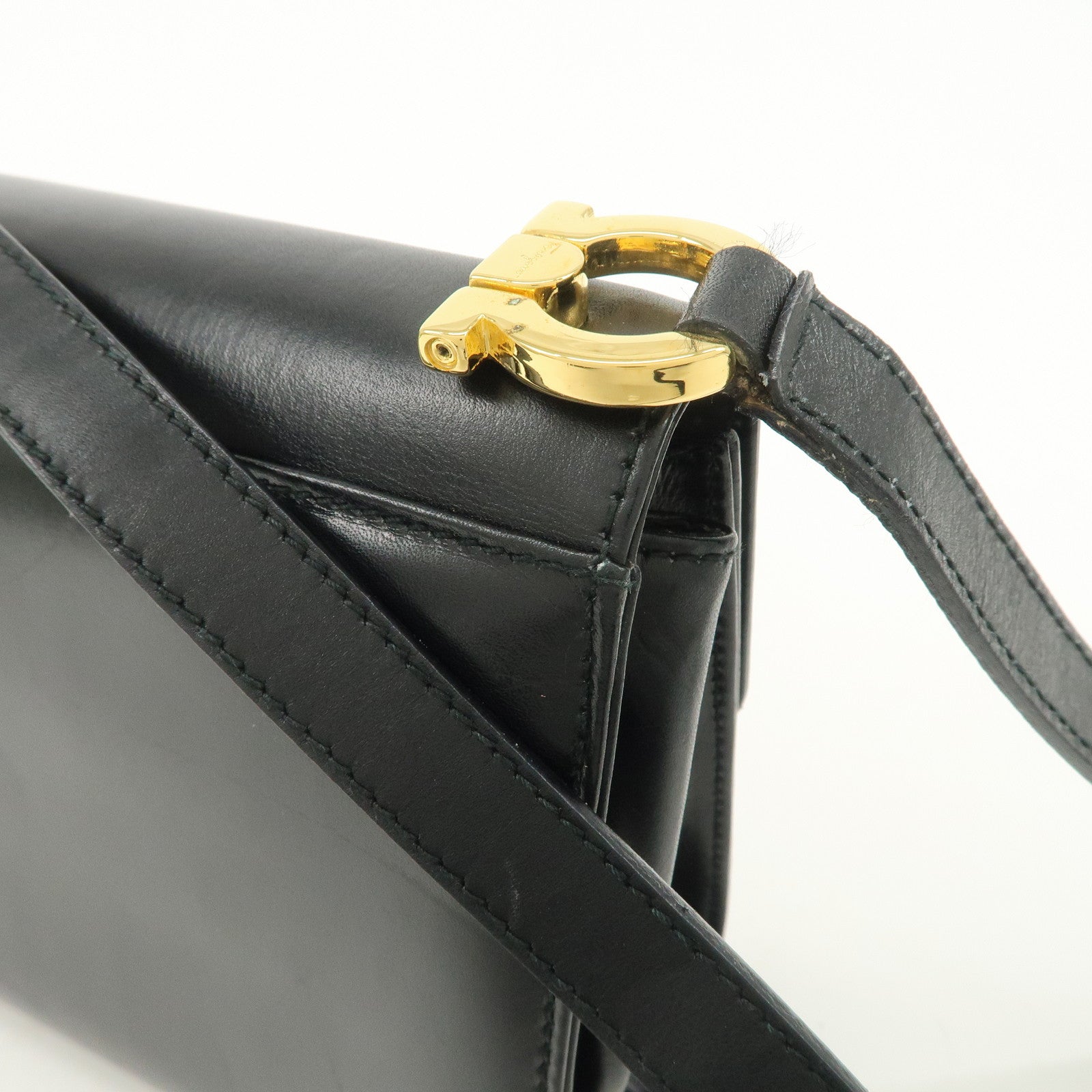 Ferragamo Gancini Leather Shoulder Bag Black
