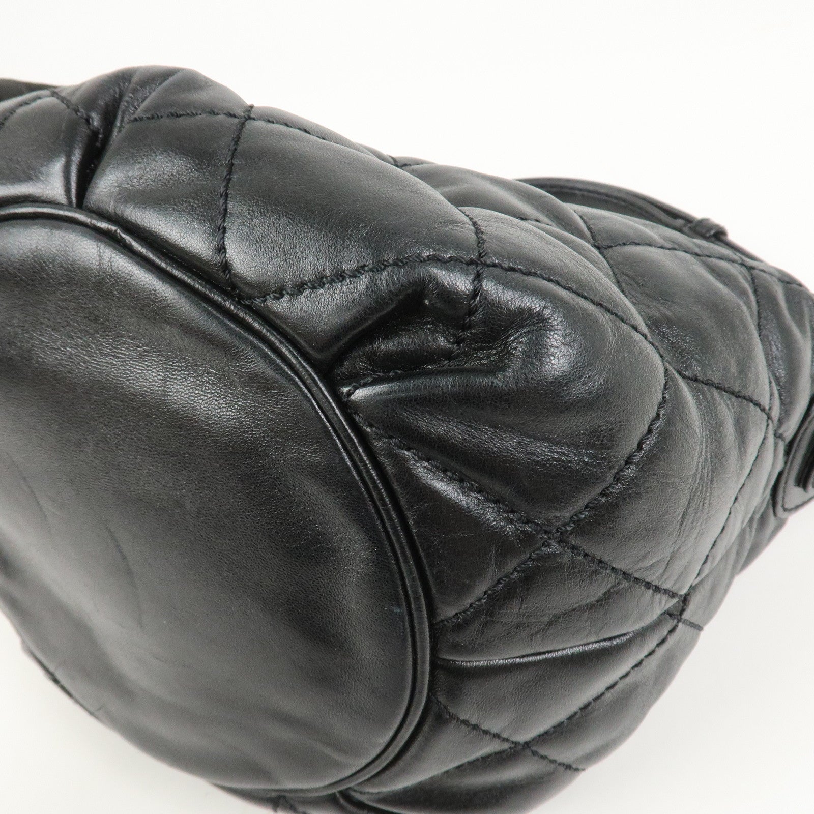 CHANEL Matelasse COCO Mark Lamb Skin Shoulder Bag Hand Bag Black
