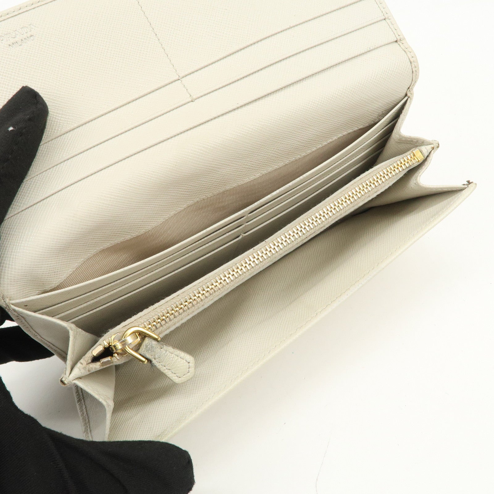 PRADA Saffiano Leather Nylon Set of 3 Long Wallet Beige 1MH132