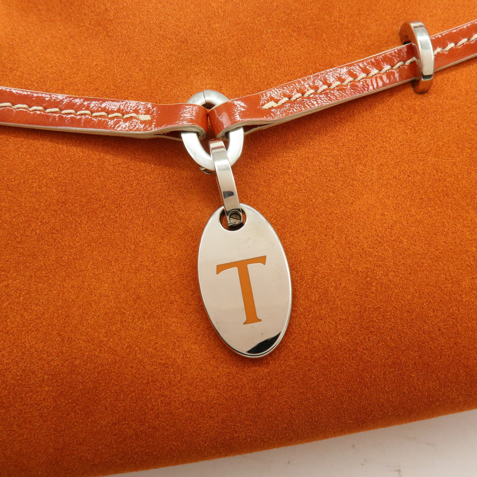 TOD'S Suede Patent Leather Shoulder Bag Hand Bag Orange