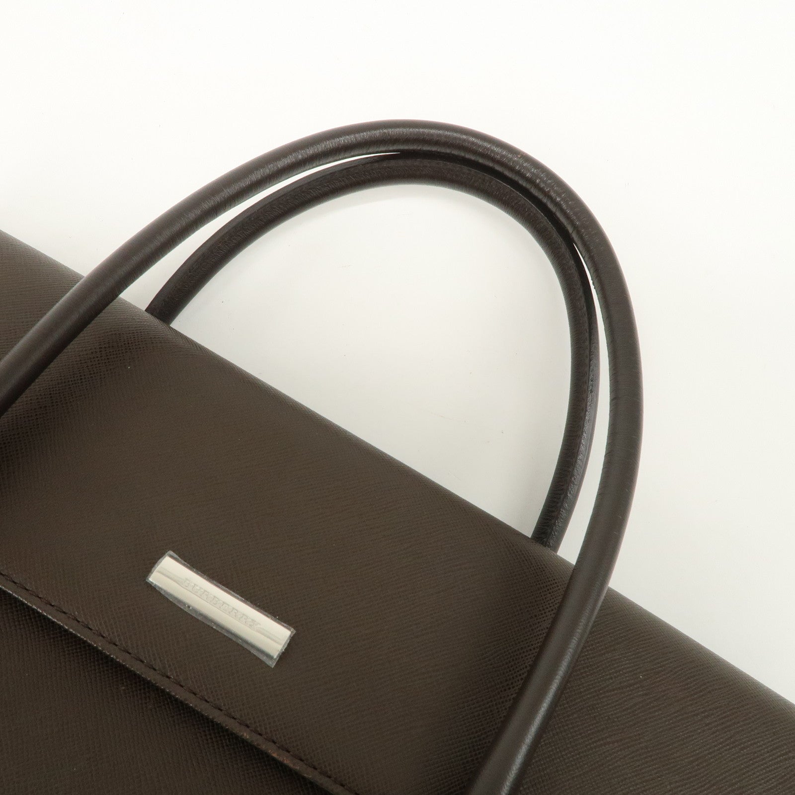 BURBERRY Leather Hand Bag Dark Brown