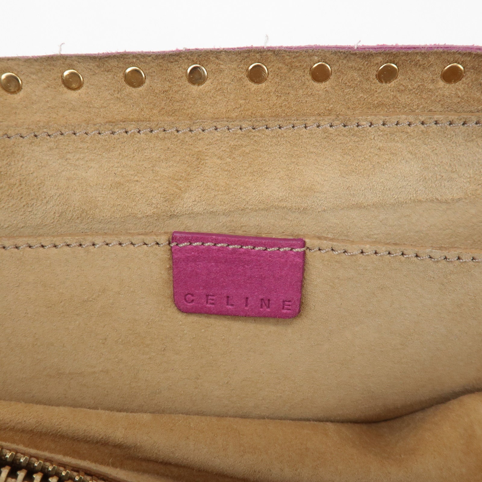 CELINE Suede Leather Studs Buggy Bag Hand Bag Pink Gold