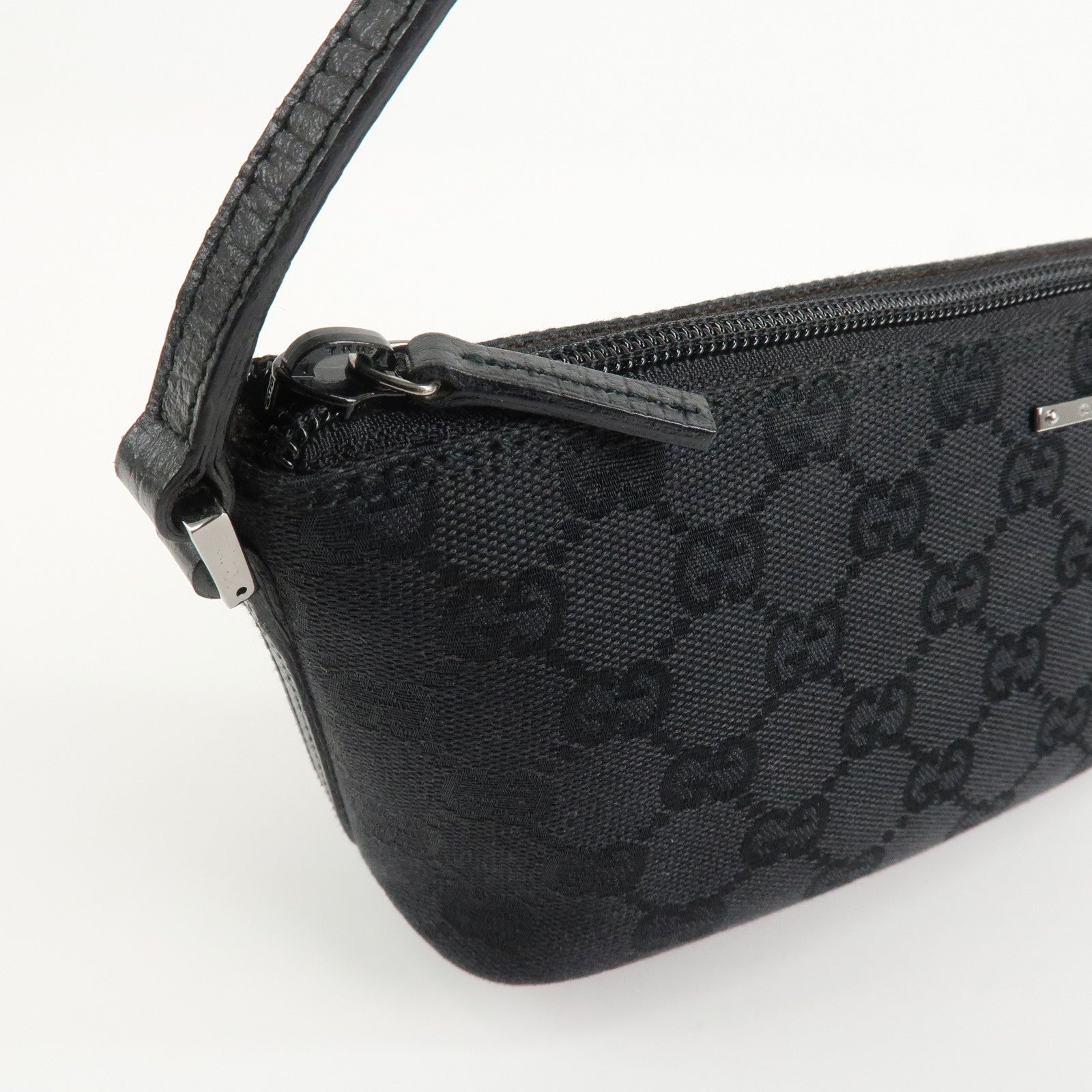 GUCCI Boat Bag GG Canvas Leather Hand Bag Black 07198