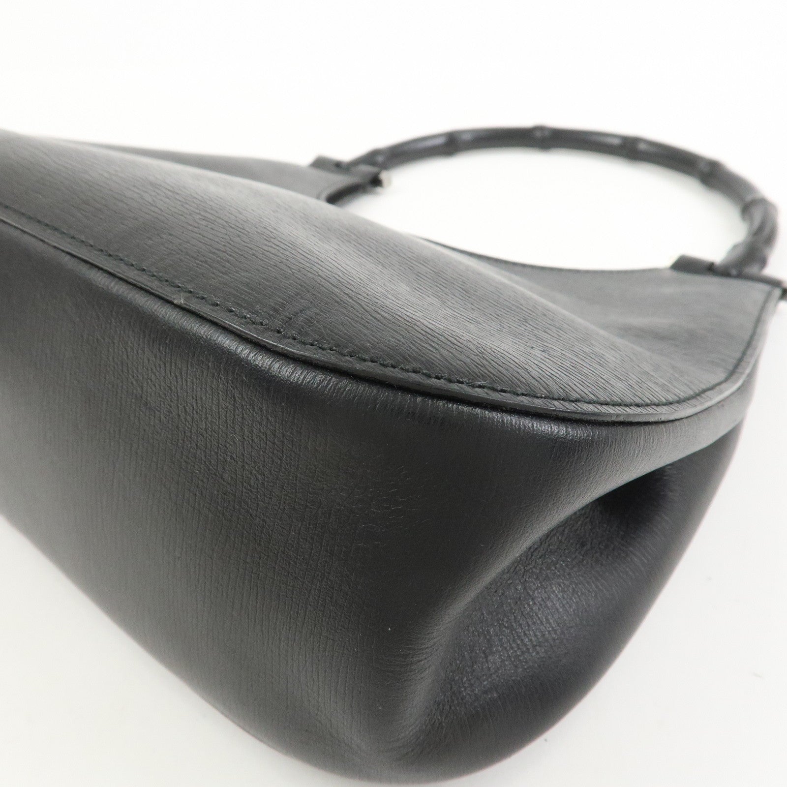 GUCCI Bamboo Leather Hand Bag Shoulder Bag Black 001.3761