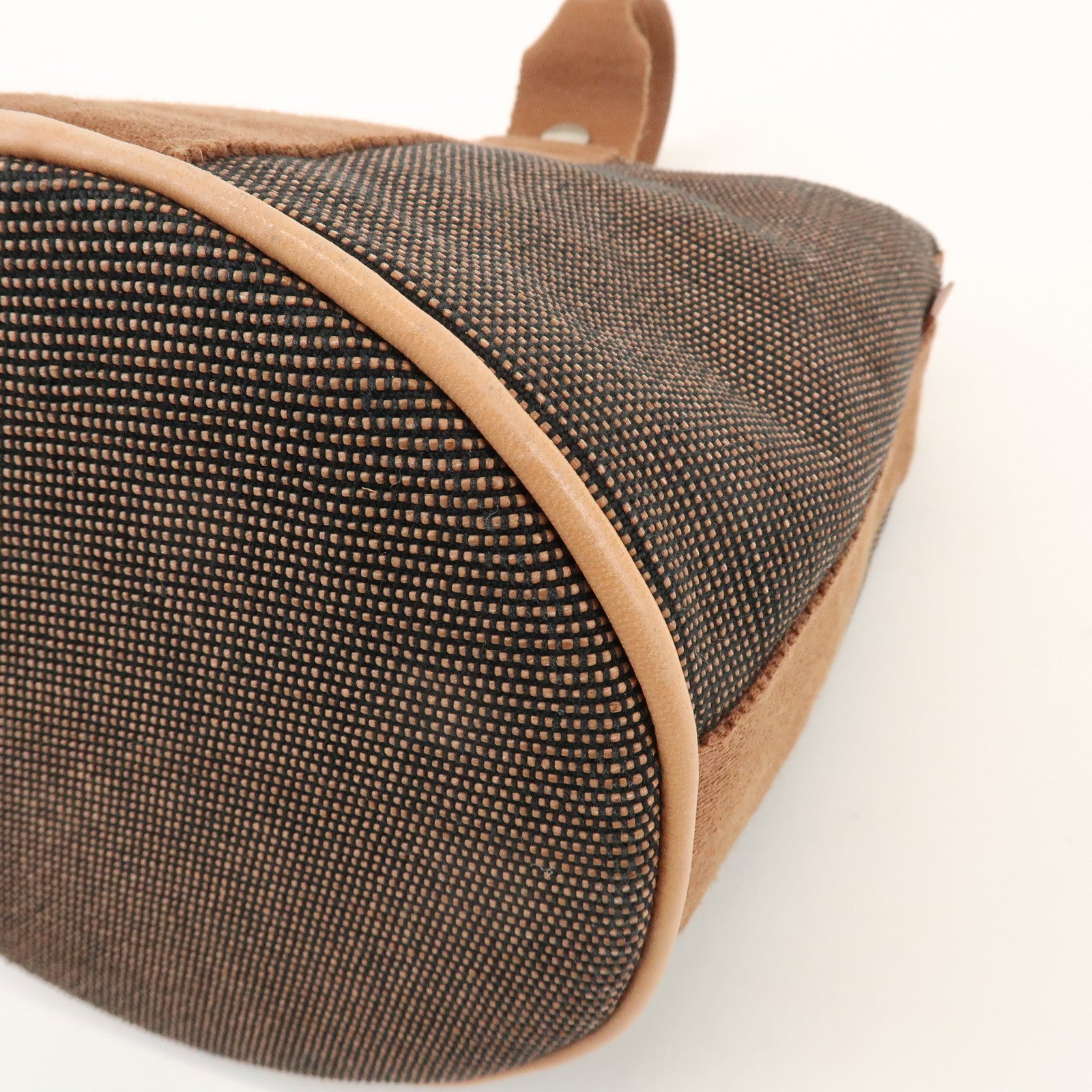 HERMES Saxe PM Canvas Leather Hand Bag Bucket Bag Brown