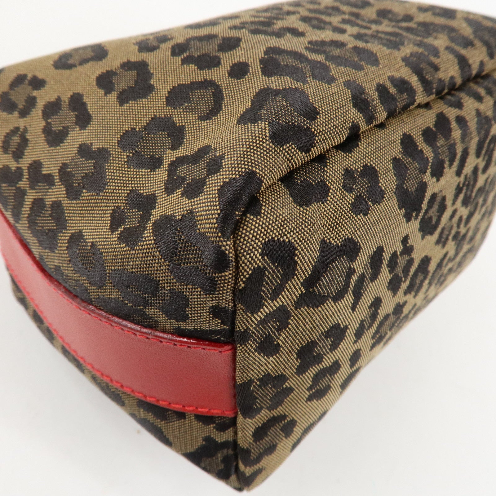 FENDI Canvas Leather Leopard Vanity Bag Cosmetic Pouch 26360 Used