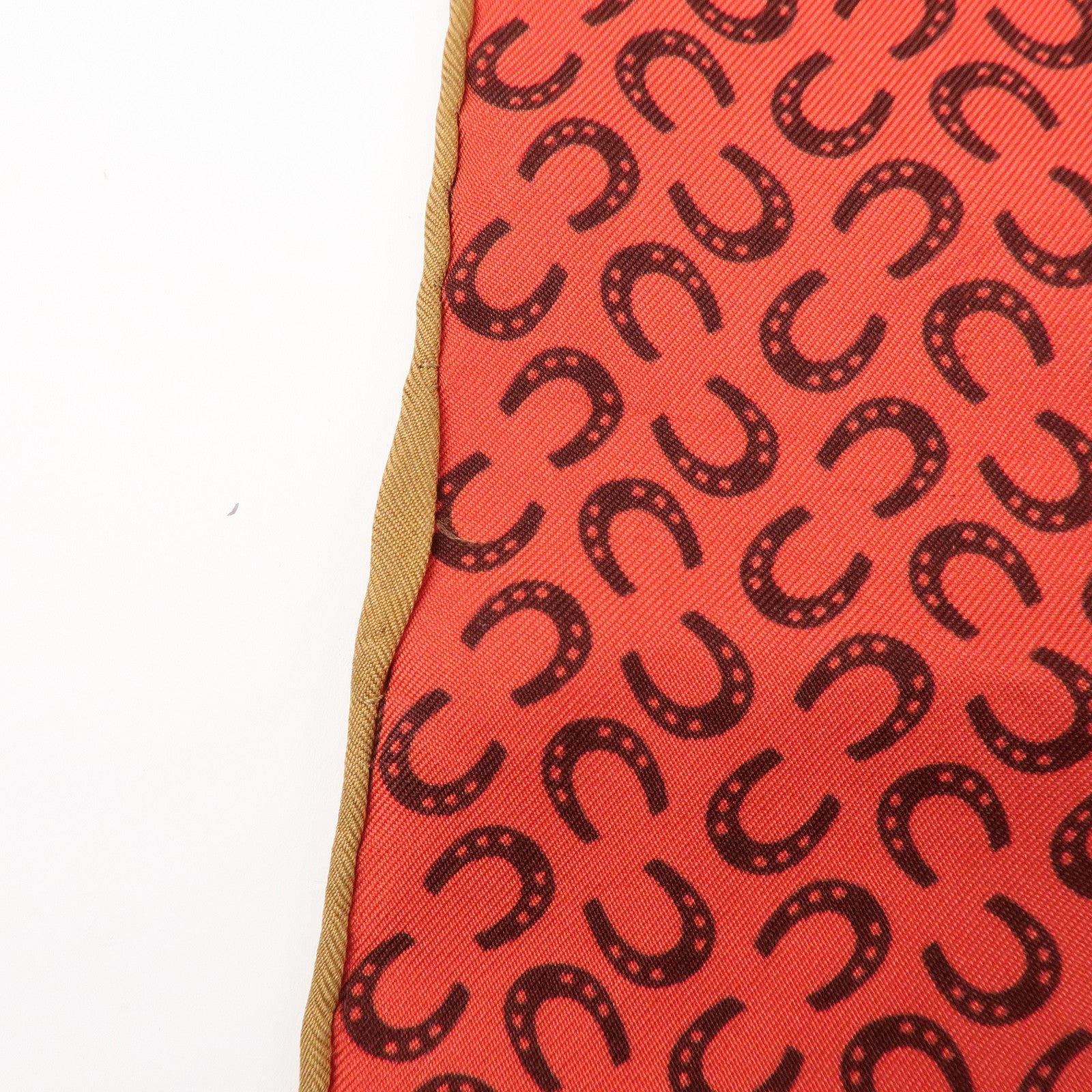 HERMES Carre 90 Silk 100% Scarf Porte Bonheur Horse Pattern Red Used