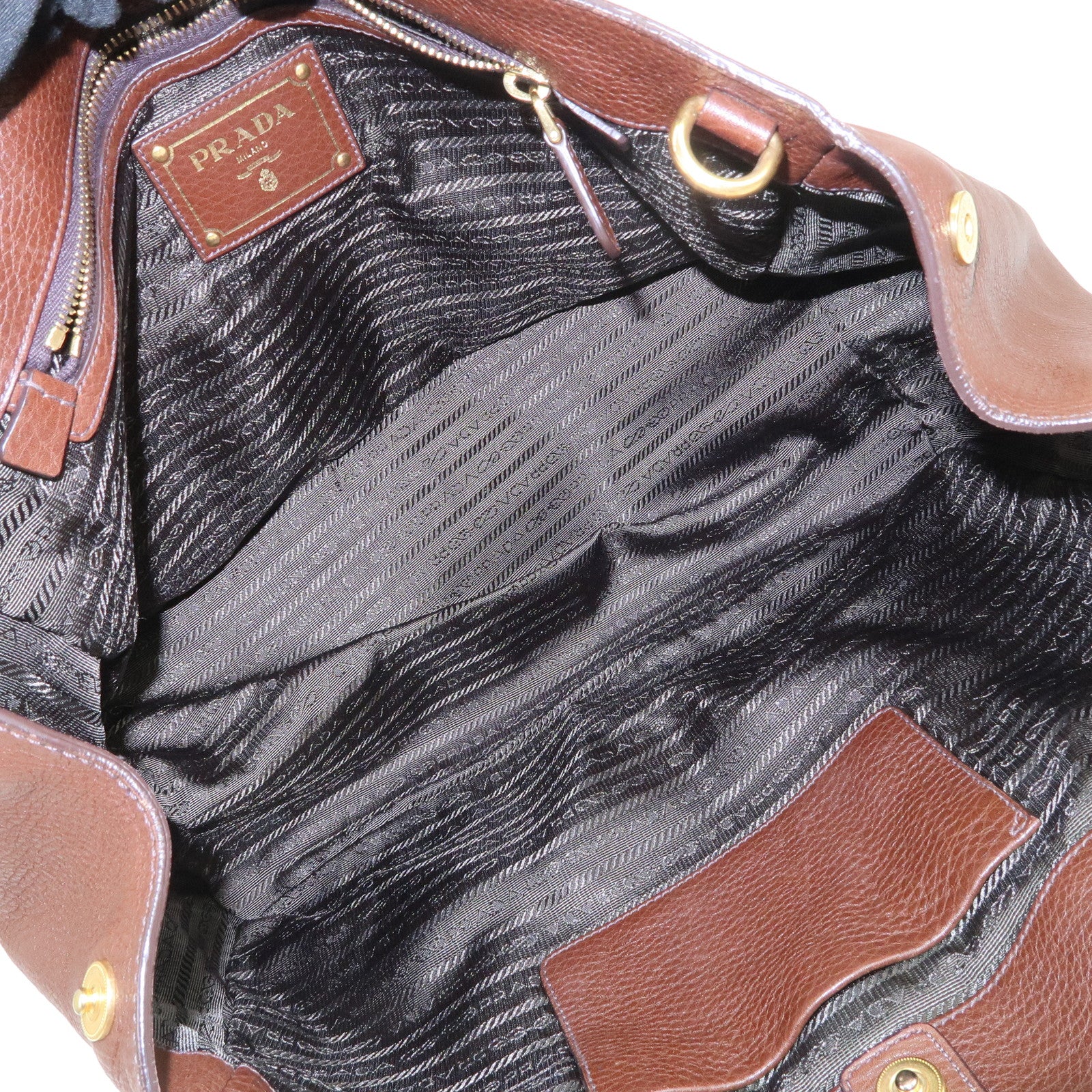 PRADA Vitello Daino Leather 2Way Shoulder Bag Tote Bag Brown BR4393