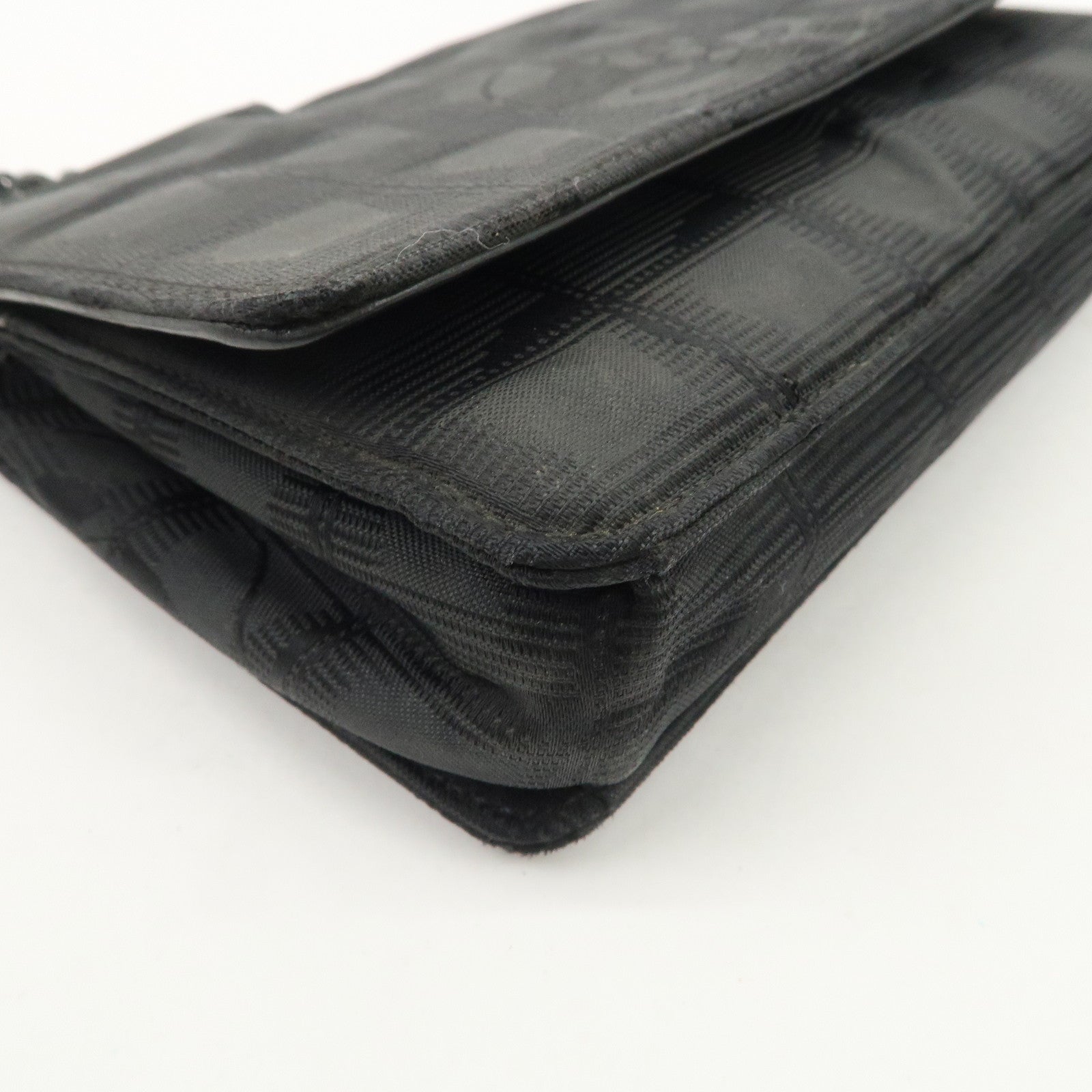Chanel New Travel Line Nylon Jacquard Leather Chain Wallet Black A15772 Used
