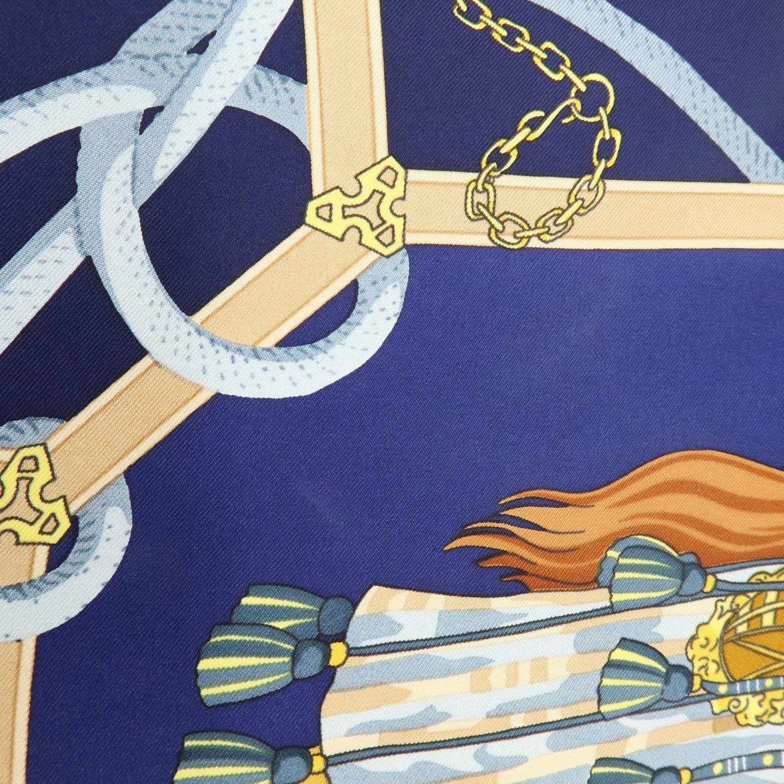 HERMES Carre 90 Silk 100% LES MUSEROLLES Scarf Navy
