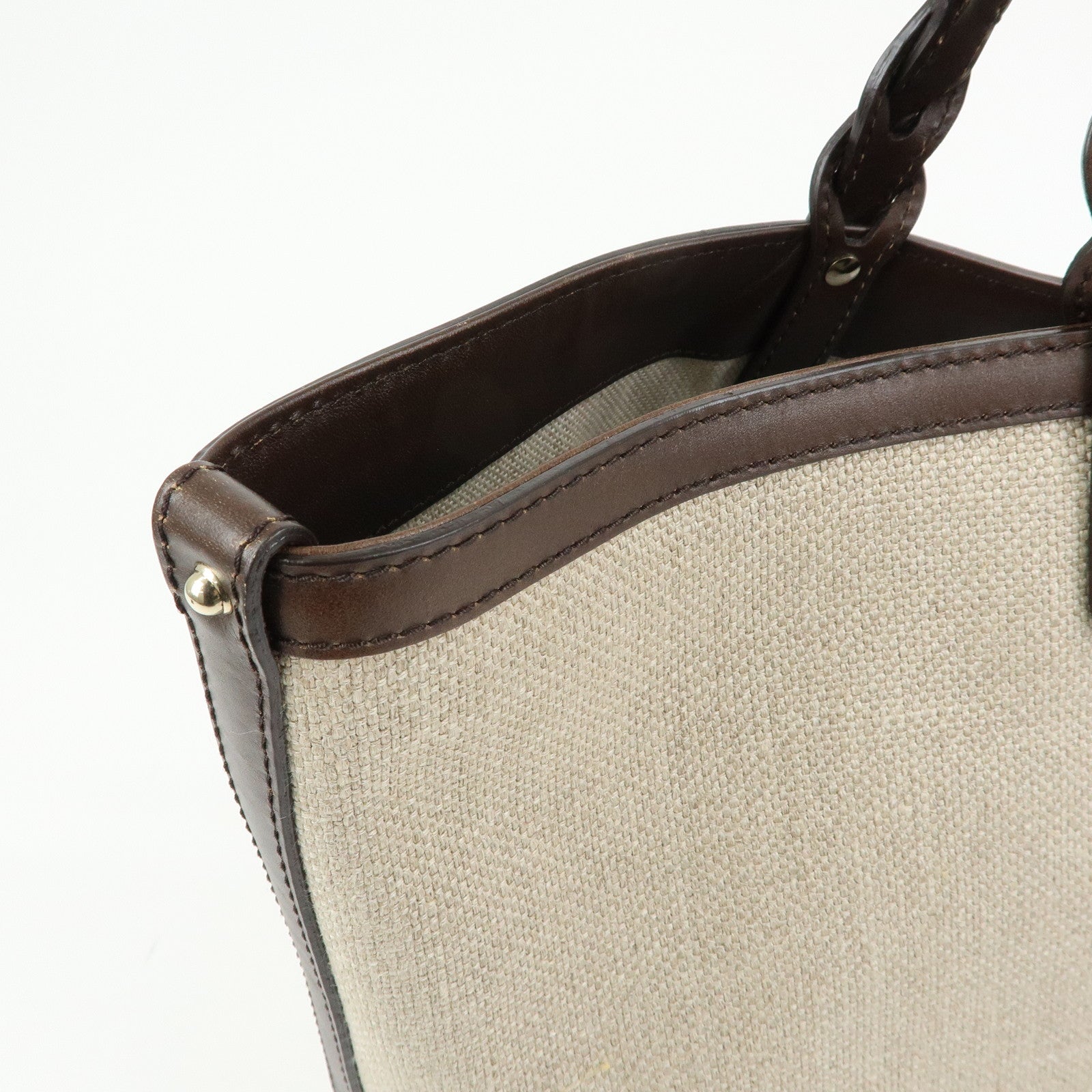 GUCCI GUCCI Craft Canvas Leather Tote Bag Beige Brown 247207