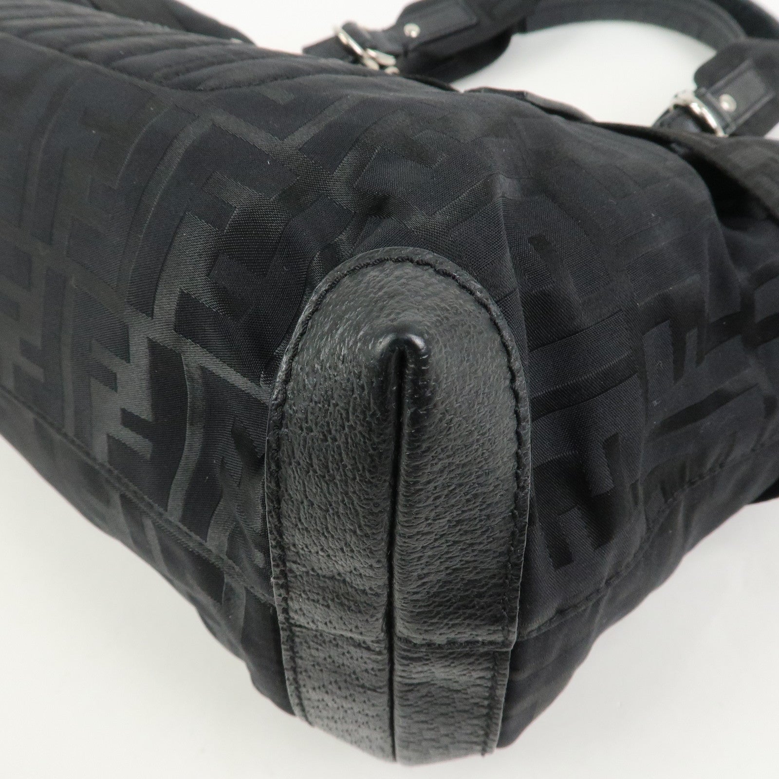 FENDI Zucca Nylon Leather Shoulder Bag Hand Bag Black 8BH143