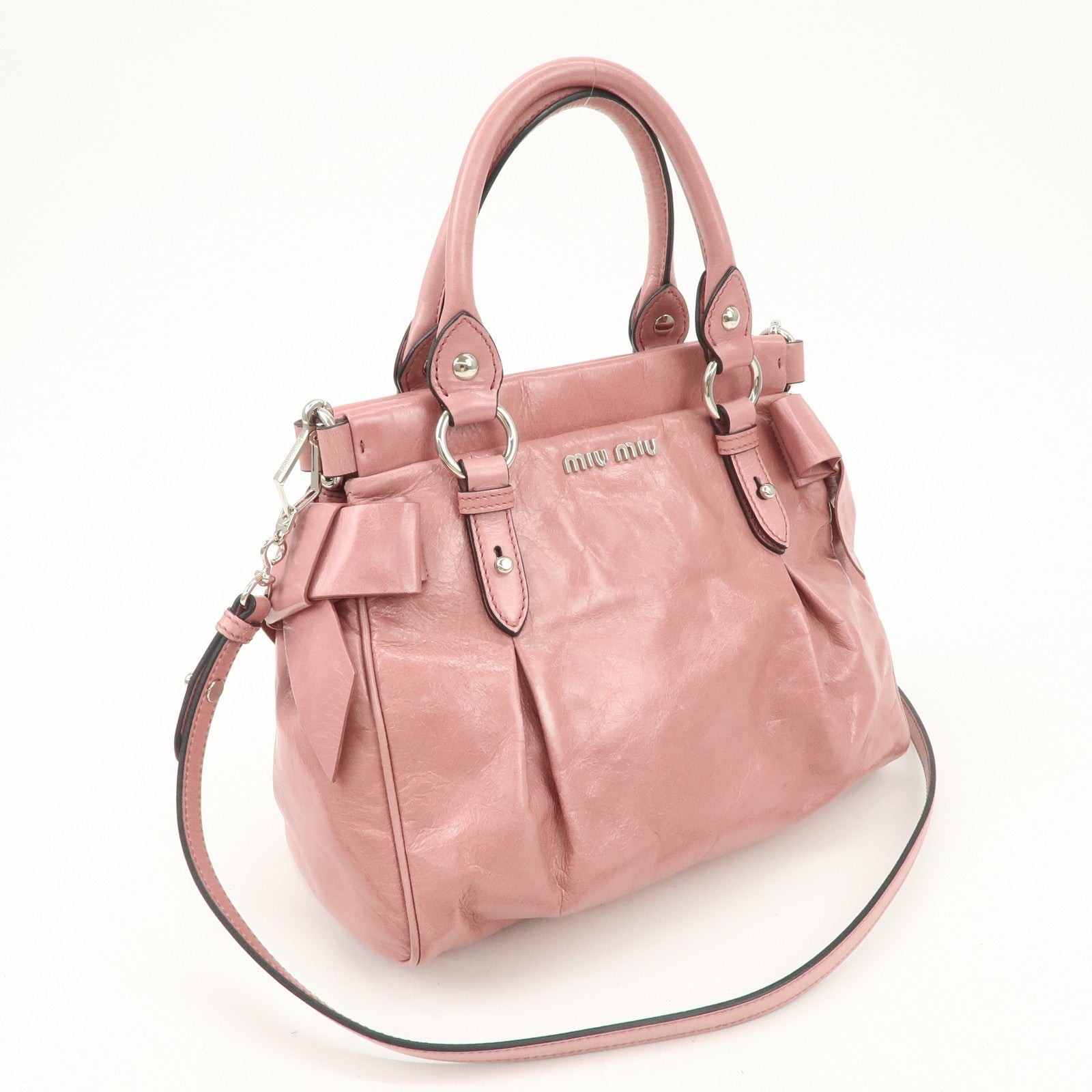MIU MIU Vitello Lux 2Way Bag Hand Bag Shoulder Bag Pink RN0955