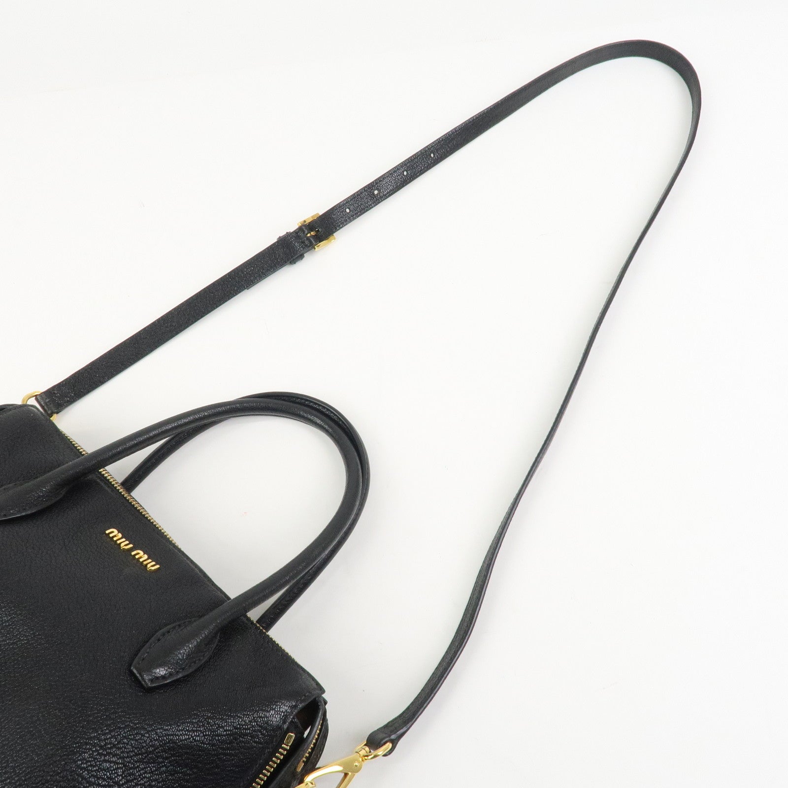 MIU MIU MADRAS Leather 2Way Bag Hand Bag Shoulder Bag Black