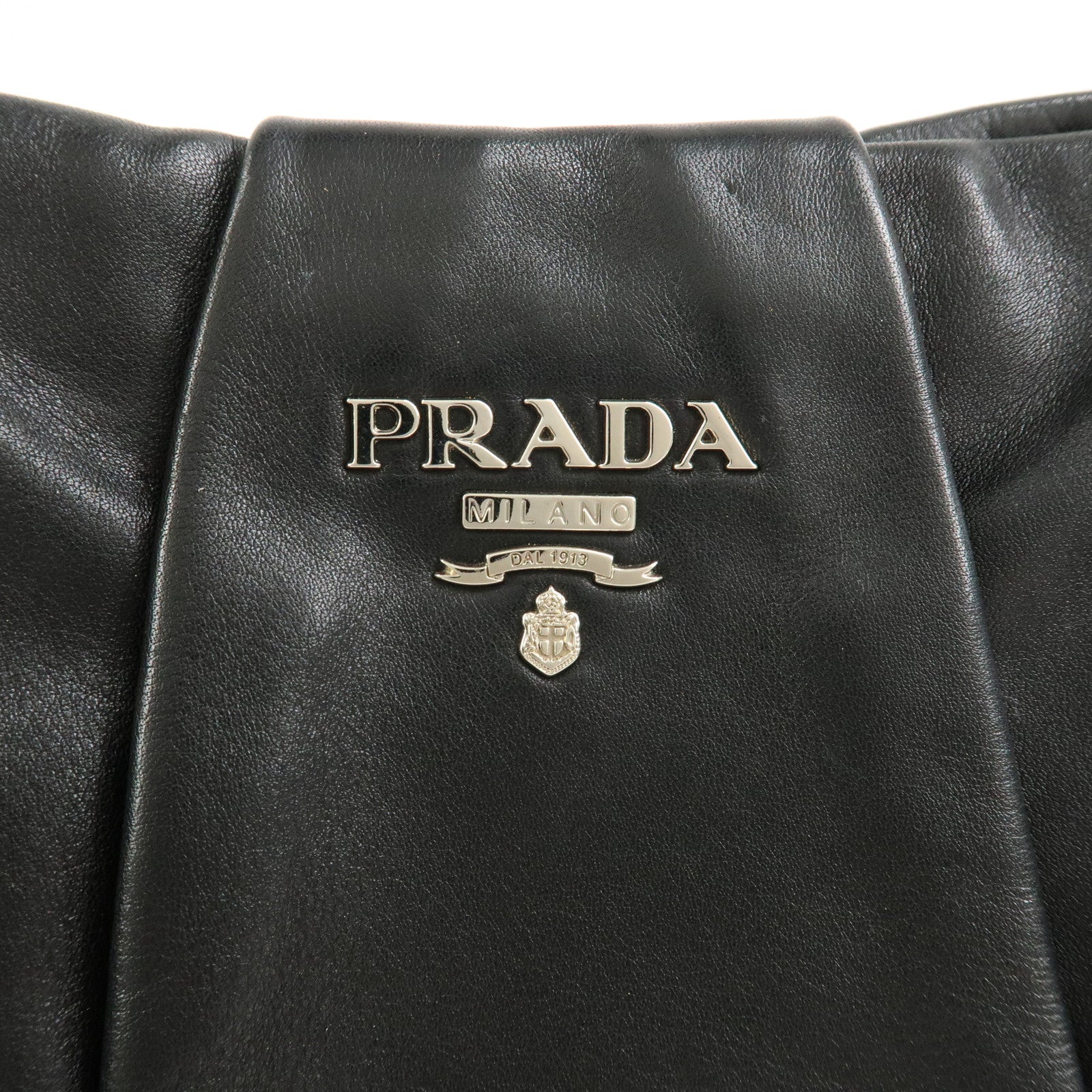 PRADA Logo Leather Shoulder Bag Hand Bag Black BR3974