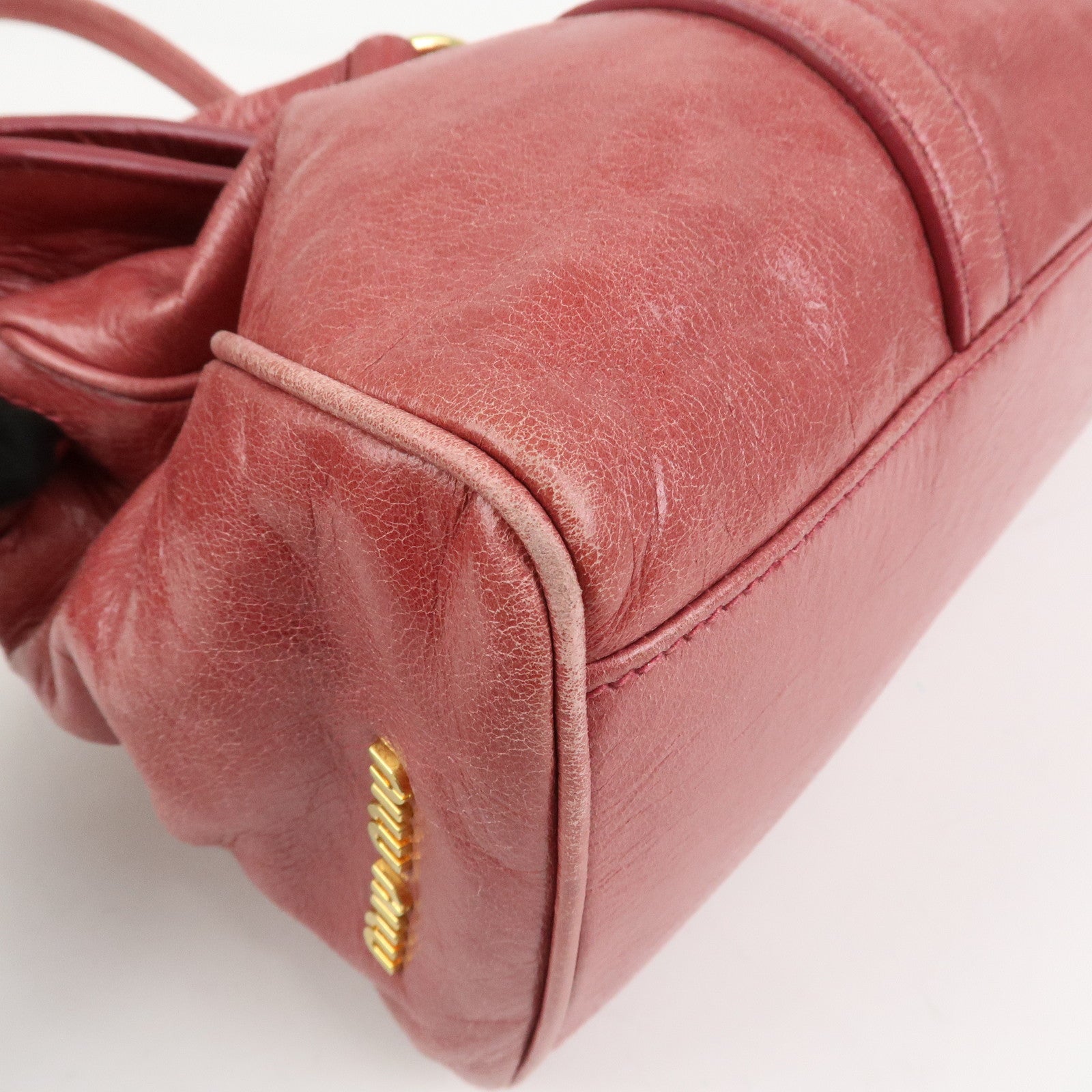 MIU MIU Logo Leather Shoulder Bag Boston Bag Pink RR1941