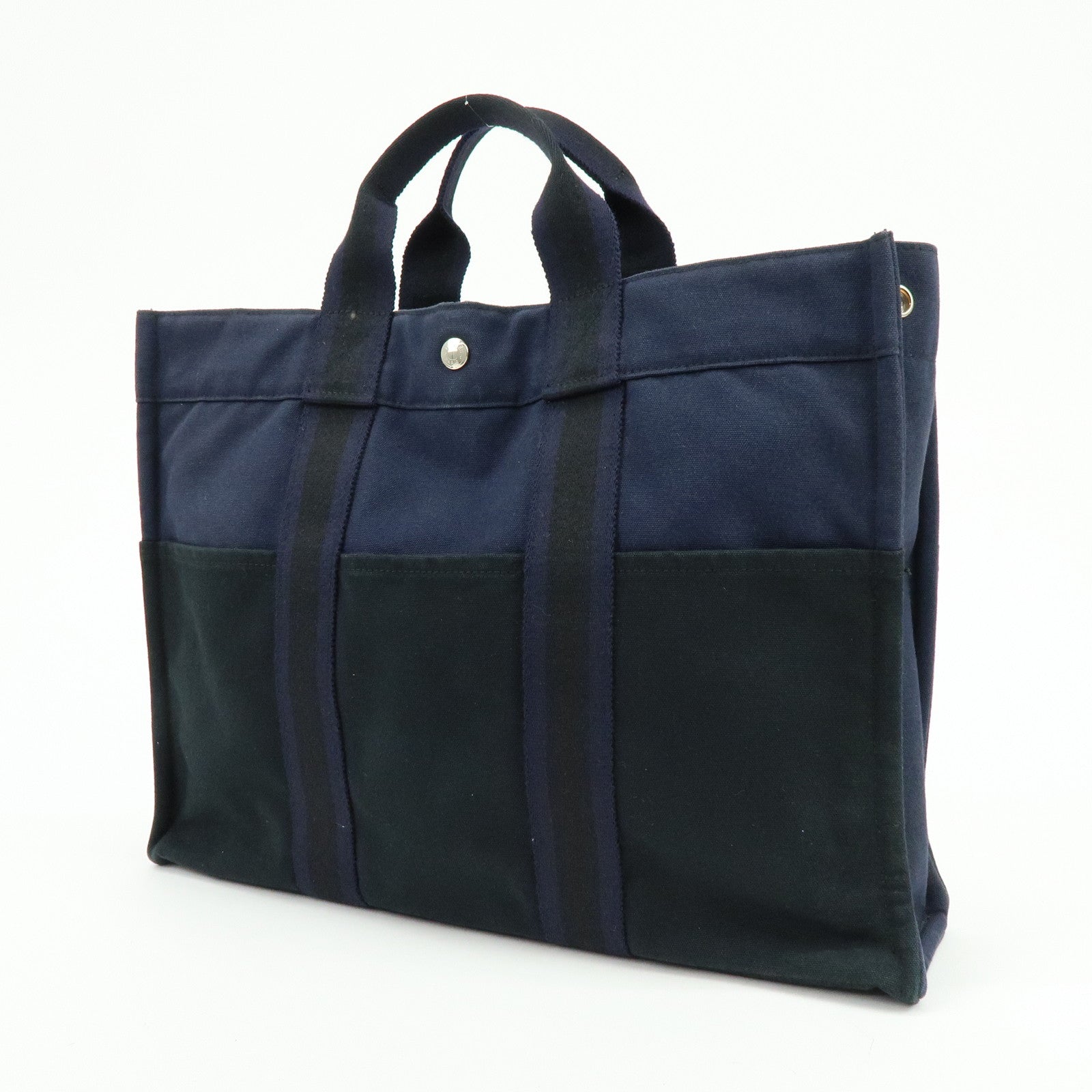 HERMES Fourre Tout MM Canvas Tote Bag Hand Bag Navy Black