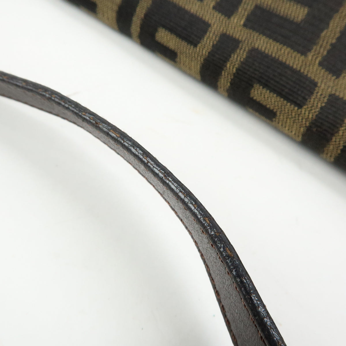 FENDI Mamma Baguette Zucca Canvas Leather Shoulder Bag Brown 26325