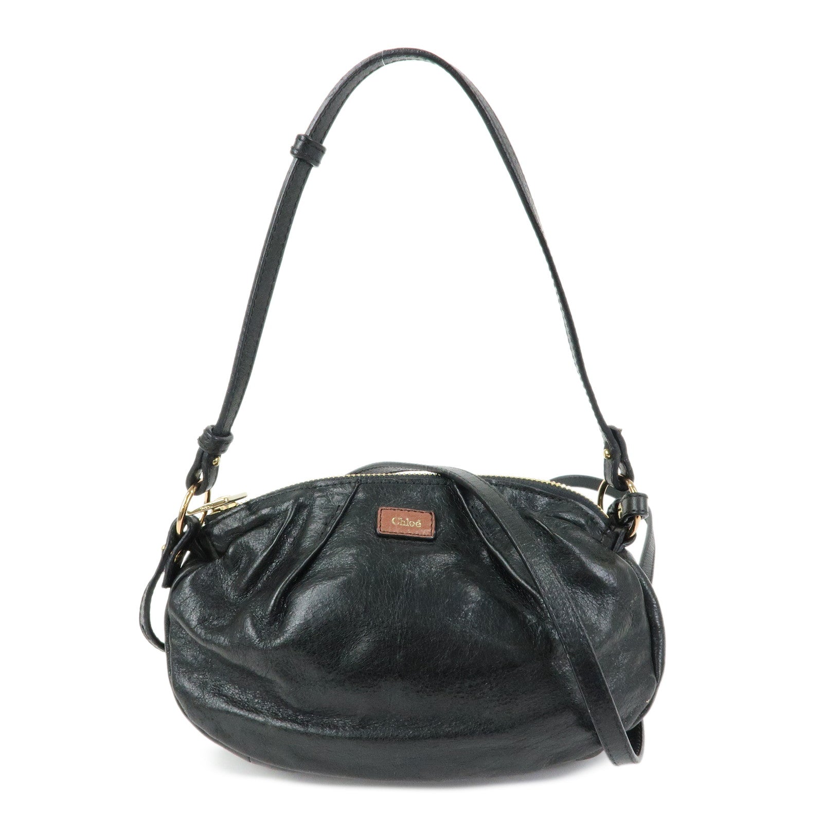 Chloe Leather 2Way Bag Mini Shoulder Crossbody Bag Clutch Bag Black