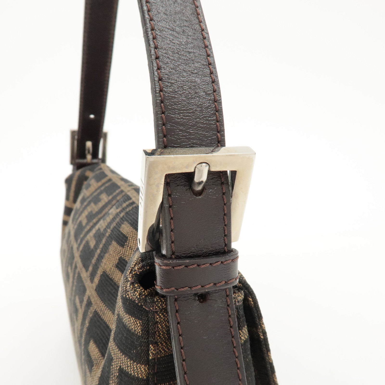 FENDI Mamma Baguette Zucca Canvas Shoulder Bag Brown Black 26424 Used