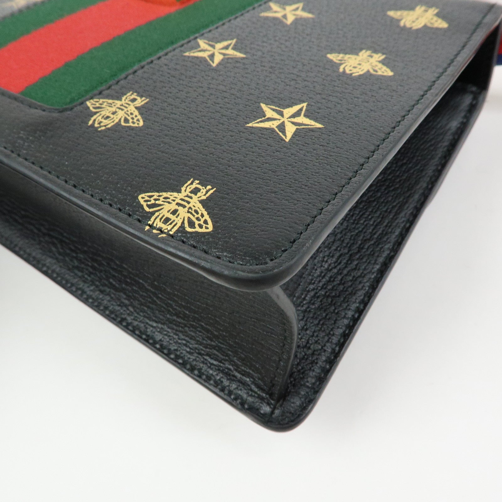 GUCCI Sylvie Sherry Leather Shoulder Bag Black Bee & Star 524405