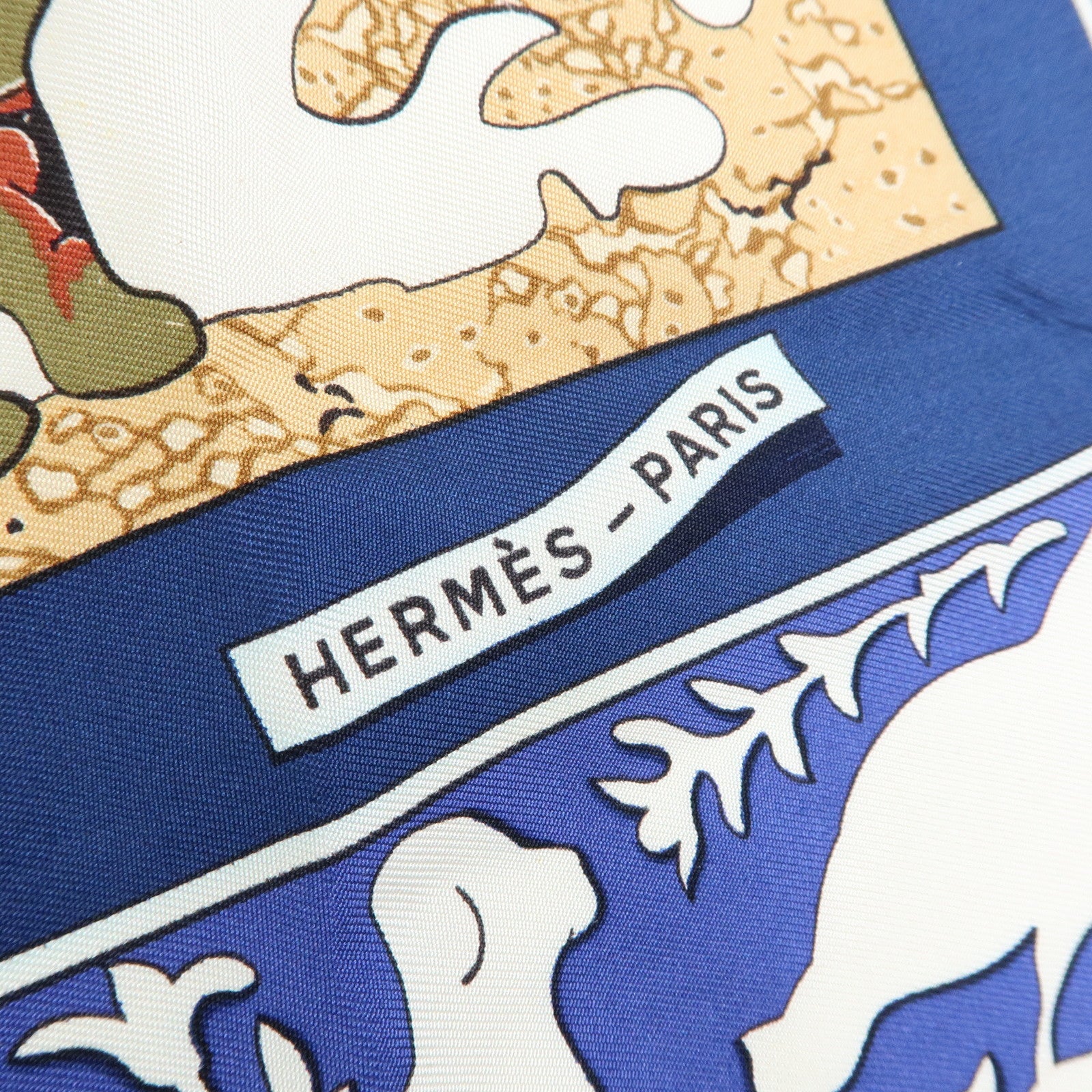 HERMES Carre 90 Silk 100% Scarf EARLY AMERICA Blue