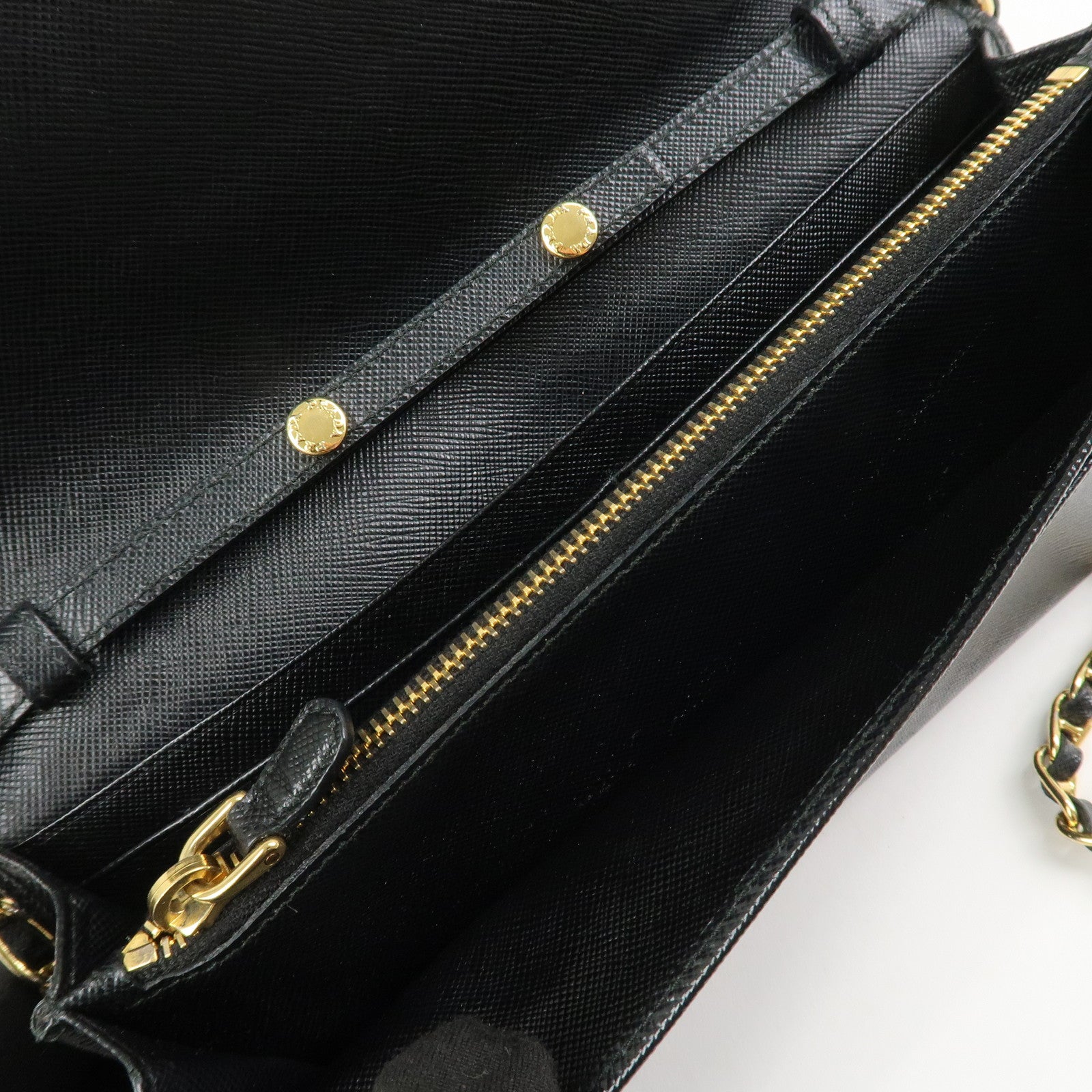 PRADA Logo Leather Chain Wallet WOC Shoulder Wallet Black 1MT290