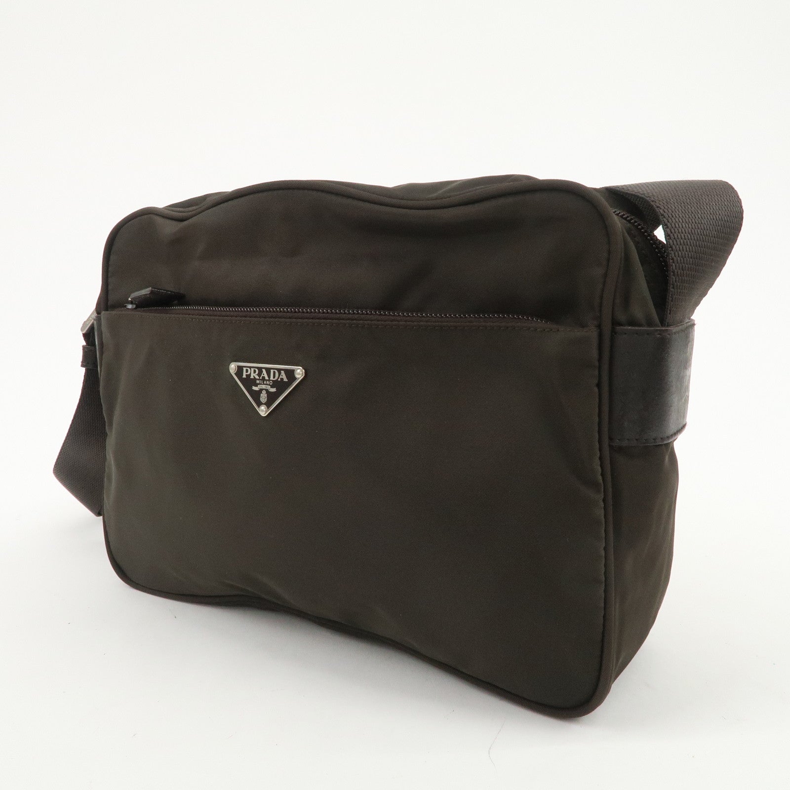 PRADA Triangle Logo Nylon Leather Shoulder Bag Crossbody Bag
