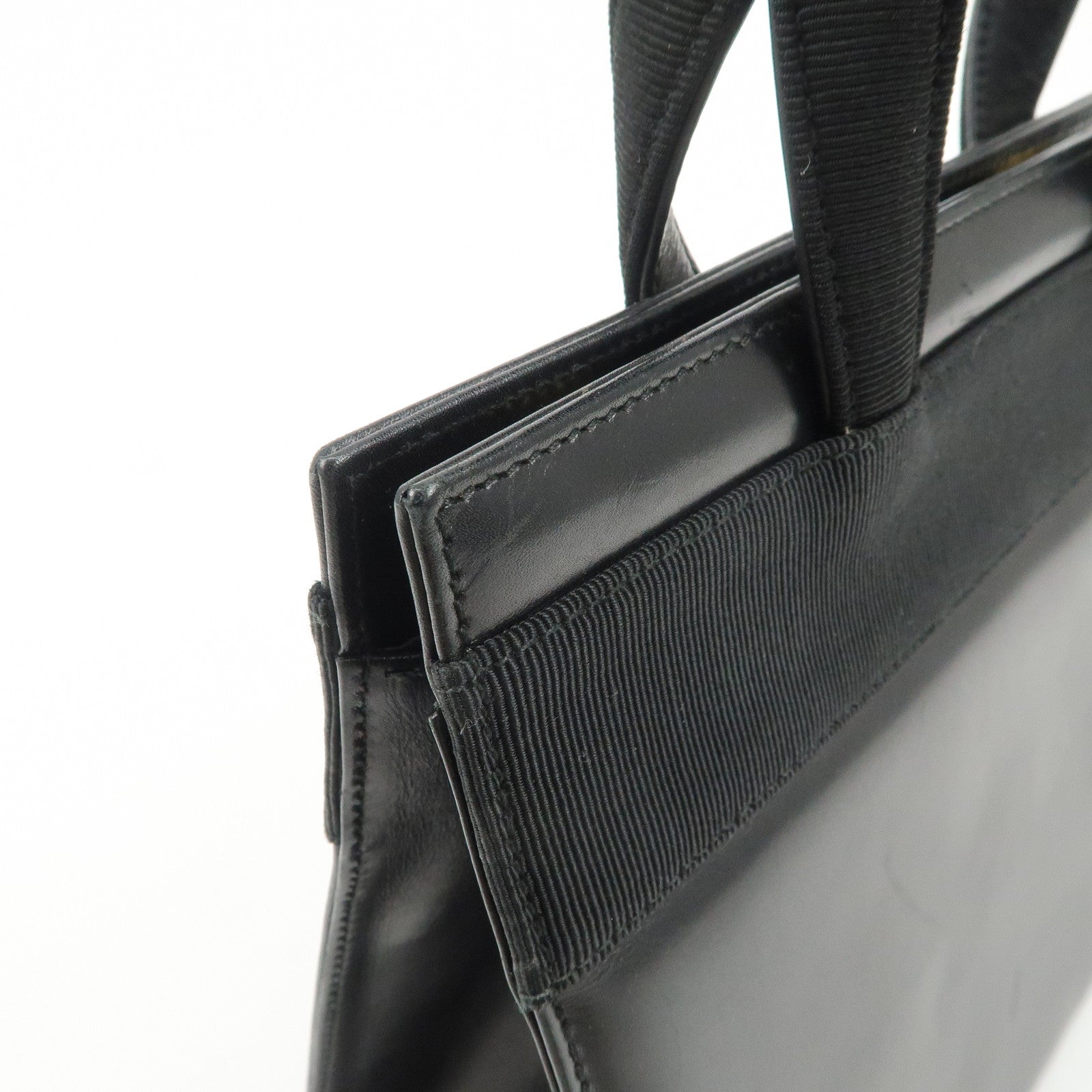 Ferragamo Vara Ribbon Leather Hand Bag Black Gold HDW