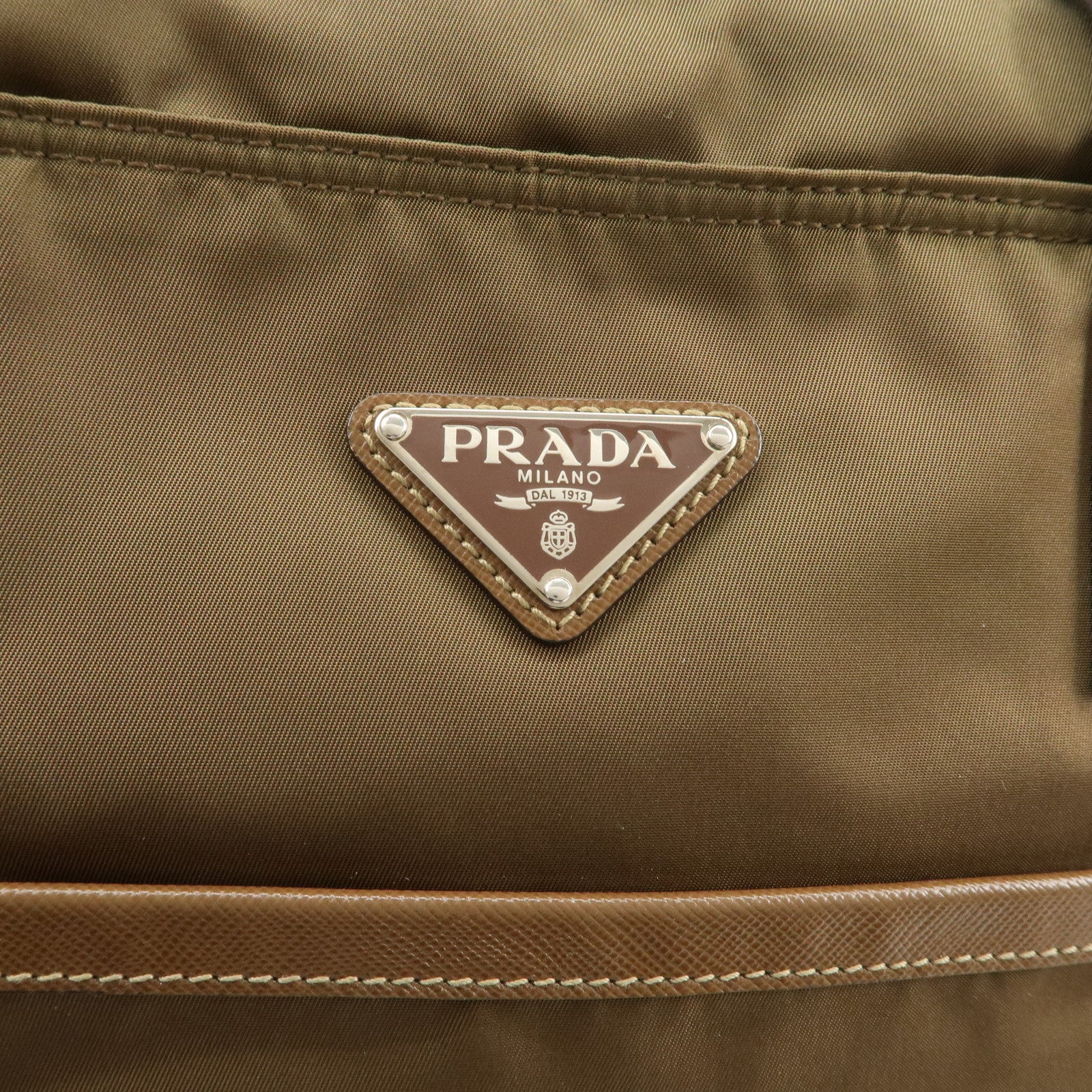 PRADA Triangle Logo Nylon Saffiano Leather Tote Bag Shoulder Bag