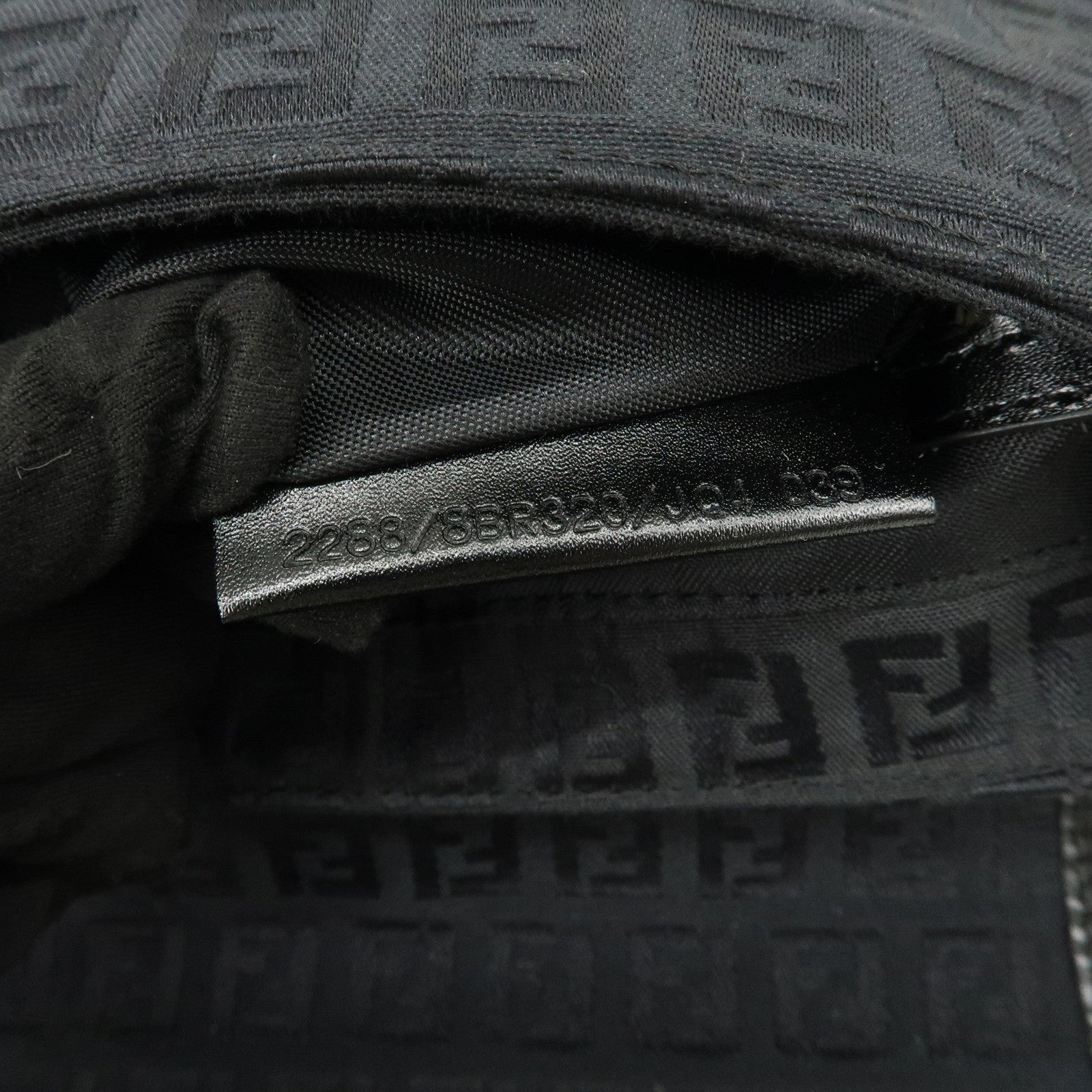 FENDI Zucchino Canvas Leather Shoulder Bag Black 8BR320