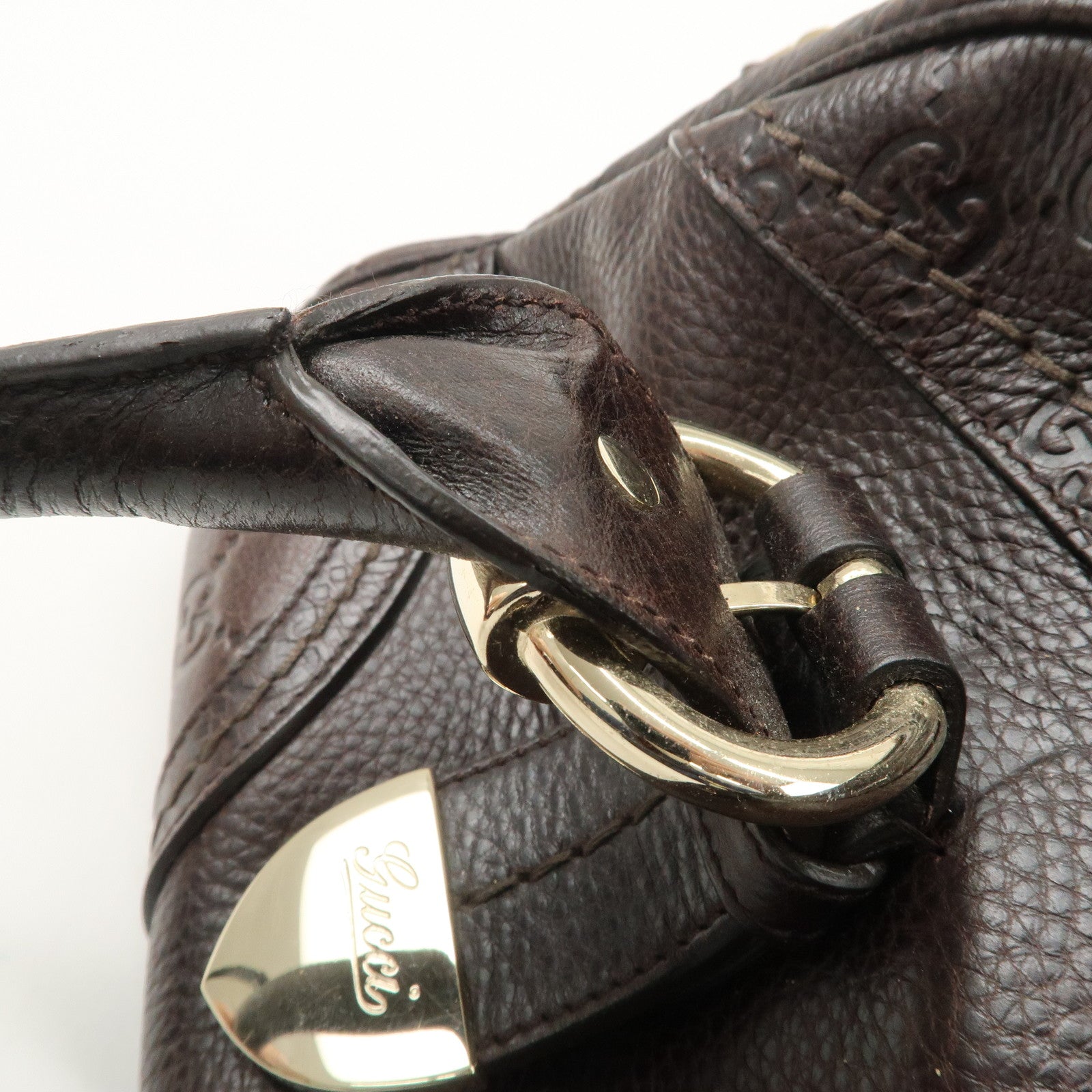 GUCCI Guccissima Leather Mini Boston Bag Hand Bag Dark Brown 181508 Used