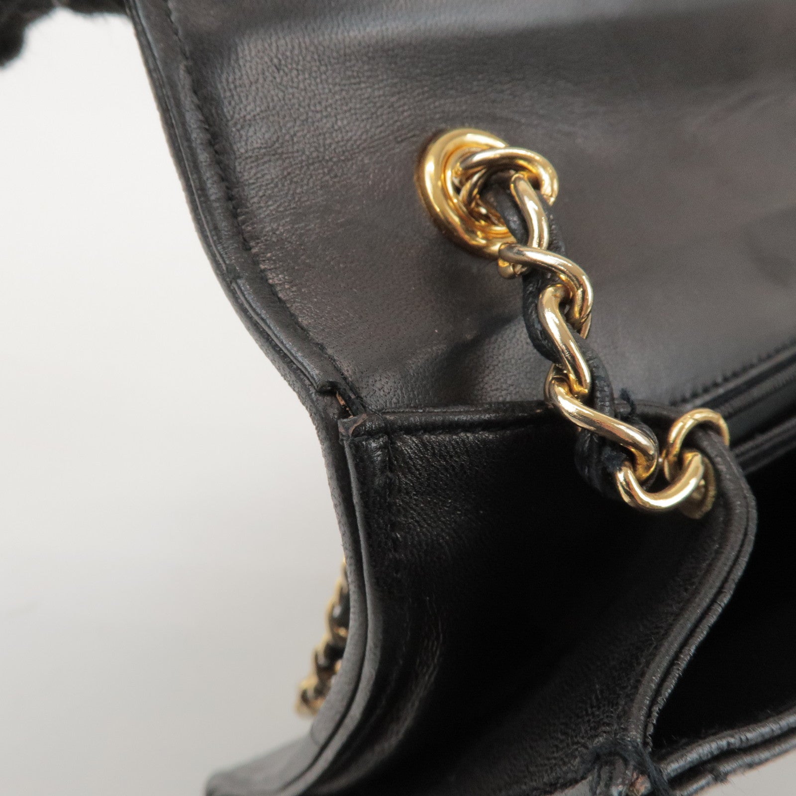 CHANEL Matelasse COCO Mark Lamb Skin Chain Shoulder Bag Black