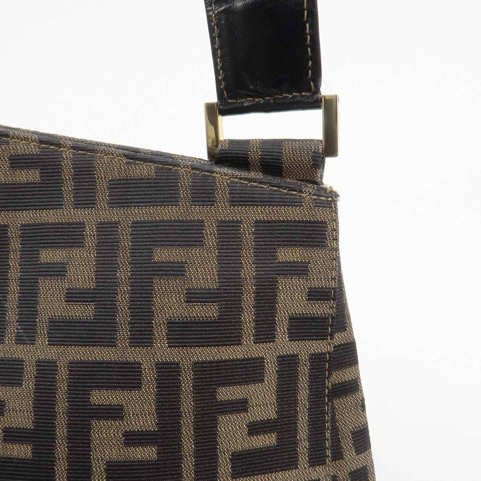 FENDI Zucca Canvas Leather Shoulder Bag Hand Bag Brown Black