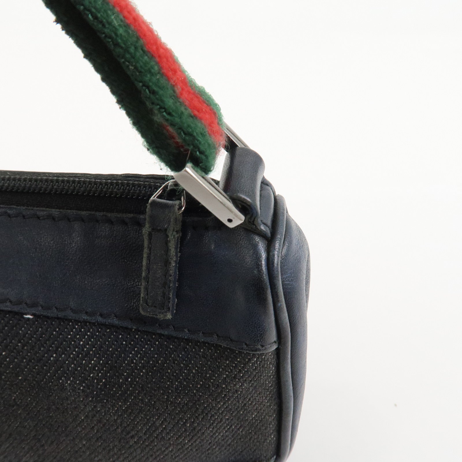 GUCCI Sherry Canvas Leather Accessory Pouch Hand Bag Navy 92820