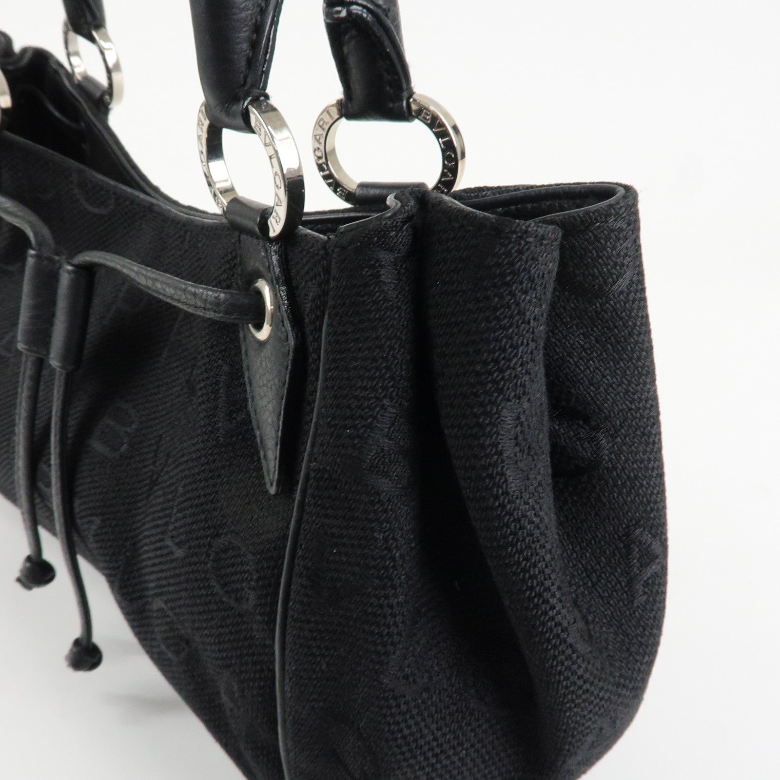 BVLGARI Logo Mania Leather Canvas Tote bag Hand Bag Black Used